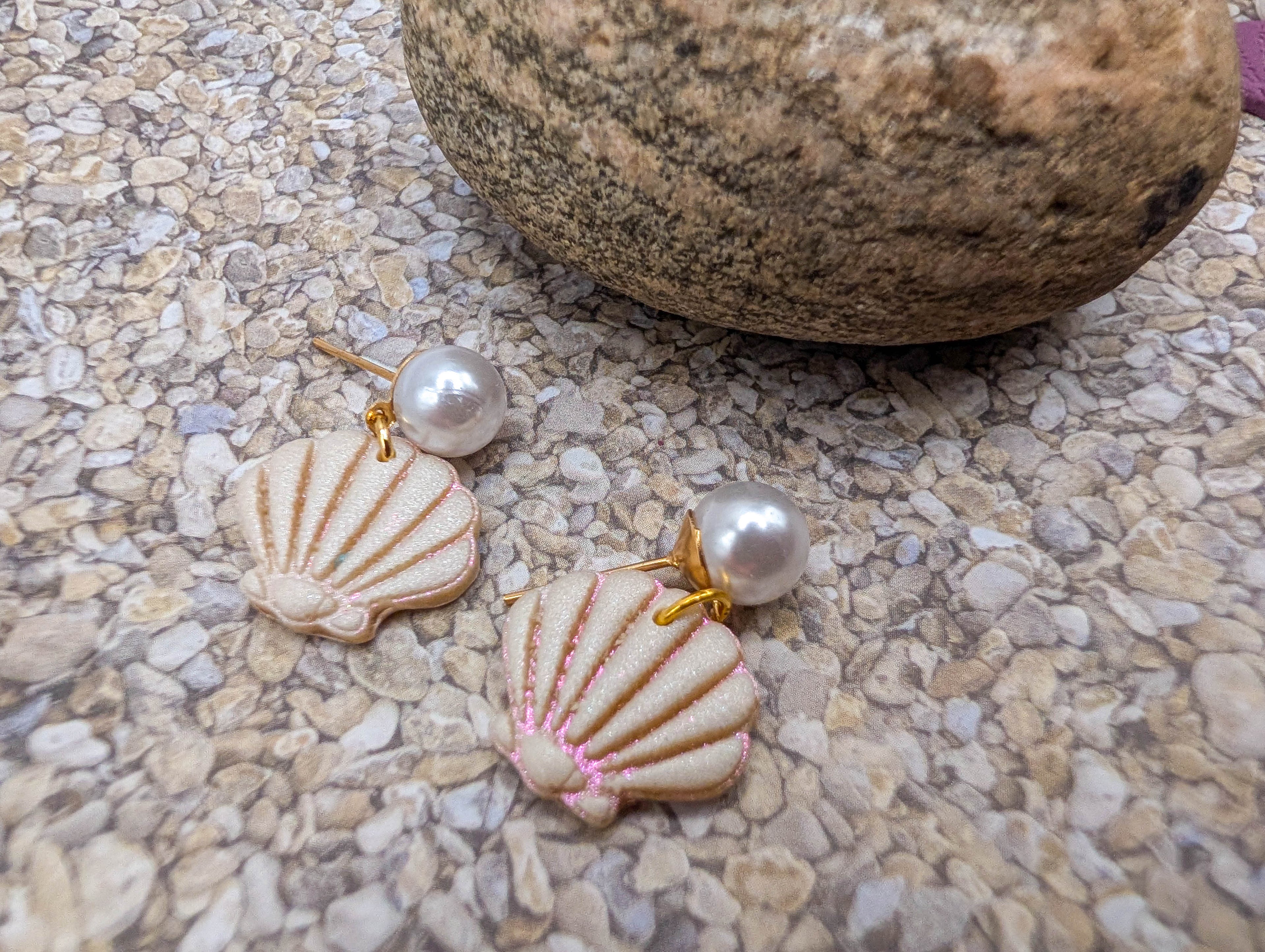 Pearl Shell Stud Earrings with Gold Plated Posts