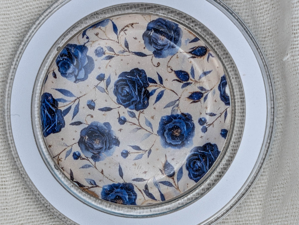 Finished polymer clay phone grip made with Blue Rose transfer paper