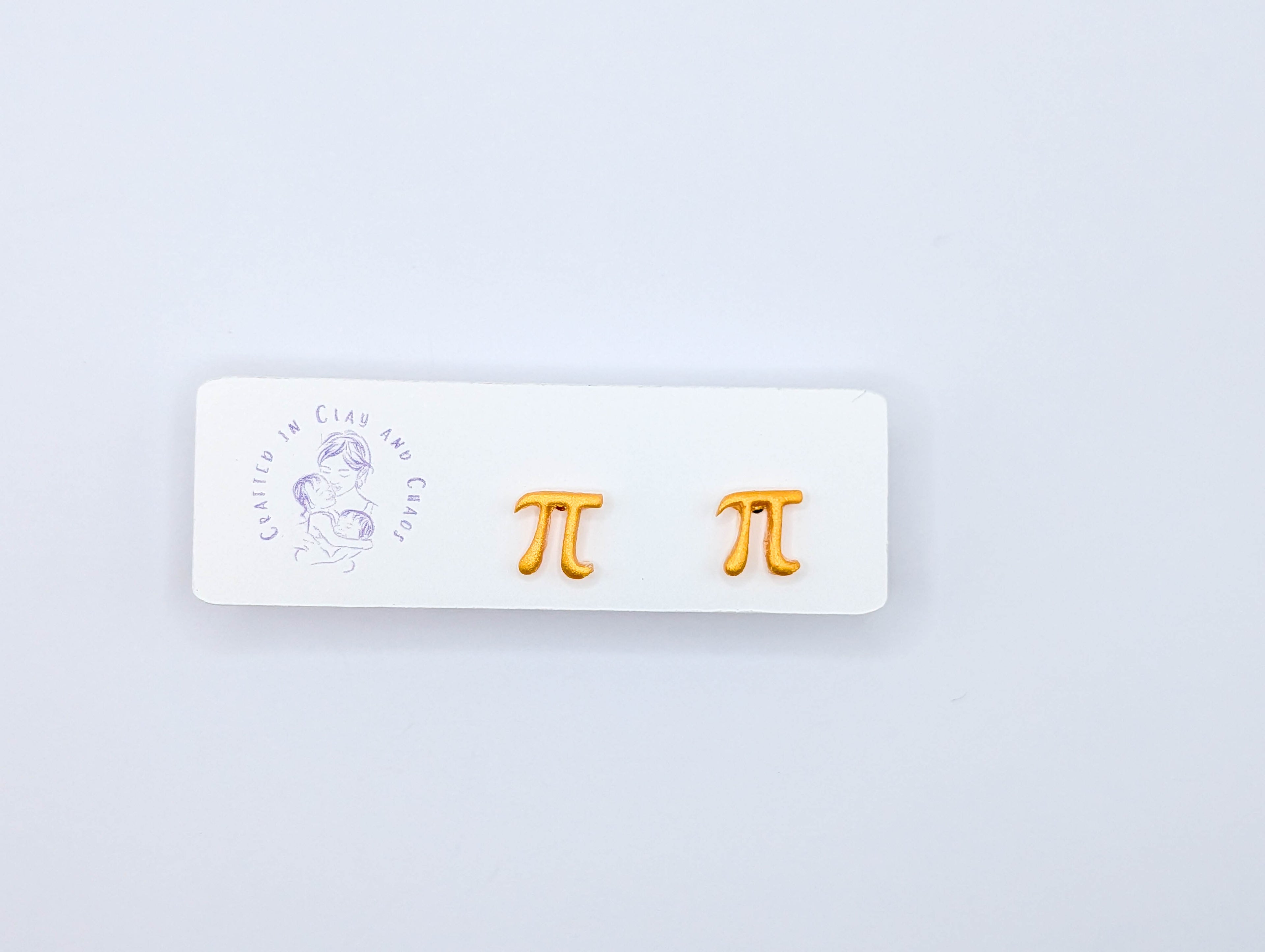 Gold Pi Symbol Stud Earrings: Minimalist Polymer Clay STEM Jewelry