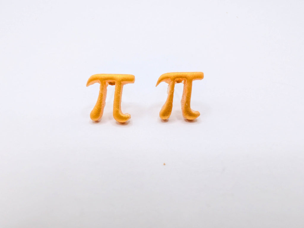 Gold Pi Symbol Stud Earrings: Minimalist Polymer Clay STEM Jewelry