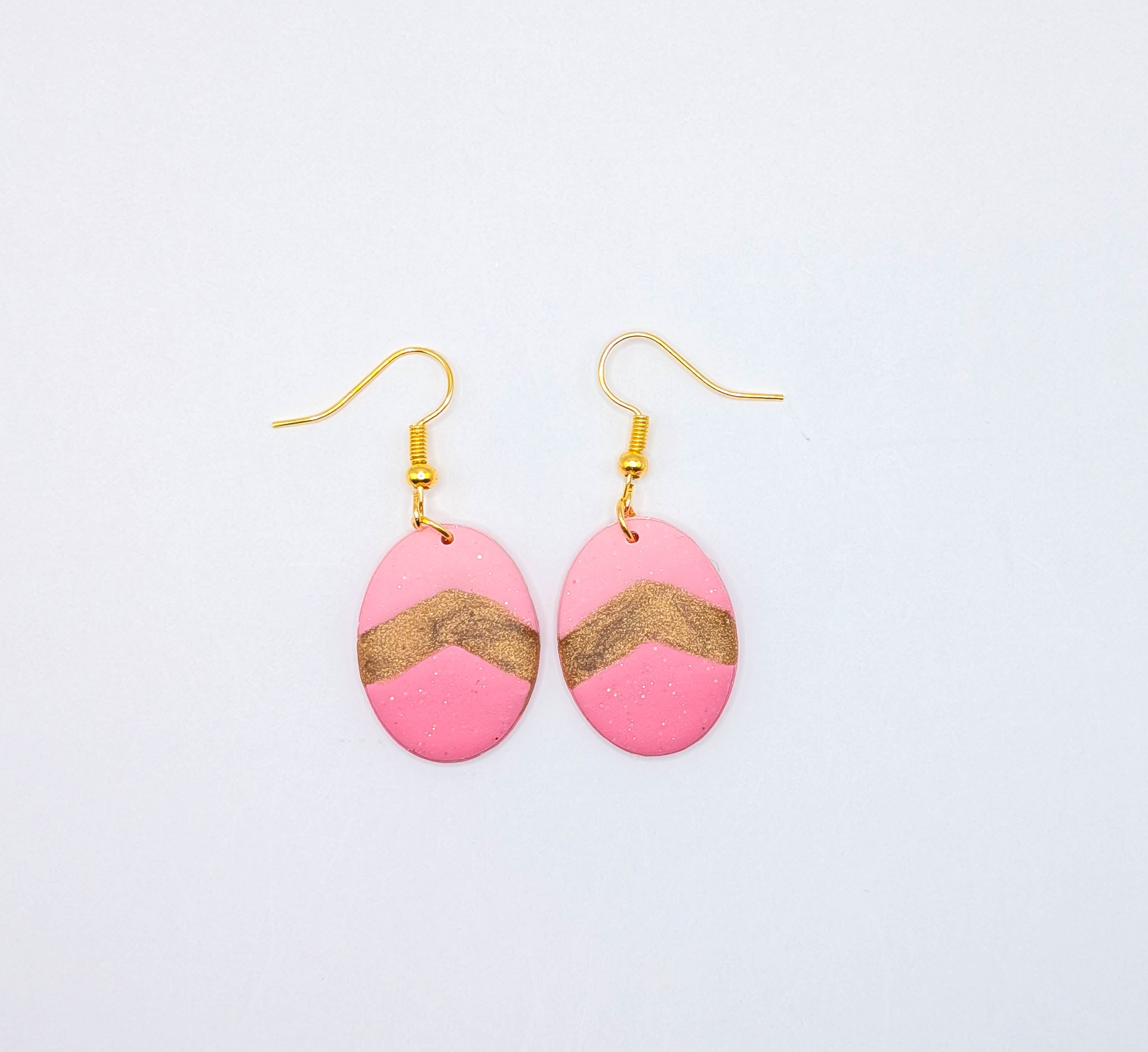 Easter Egg Pink Clay Earrings, Whimsical Oval Spring Earrings with Gold Hooks