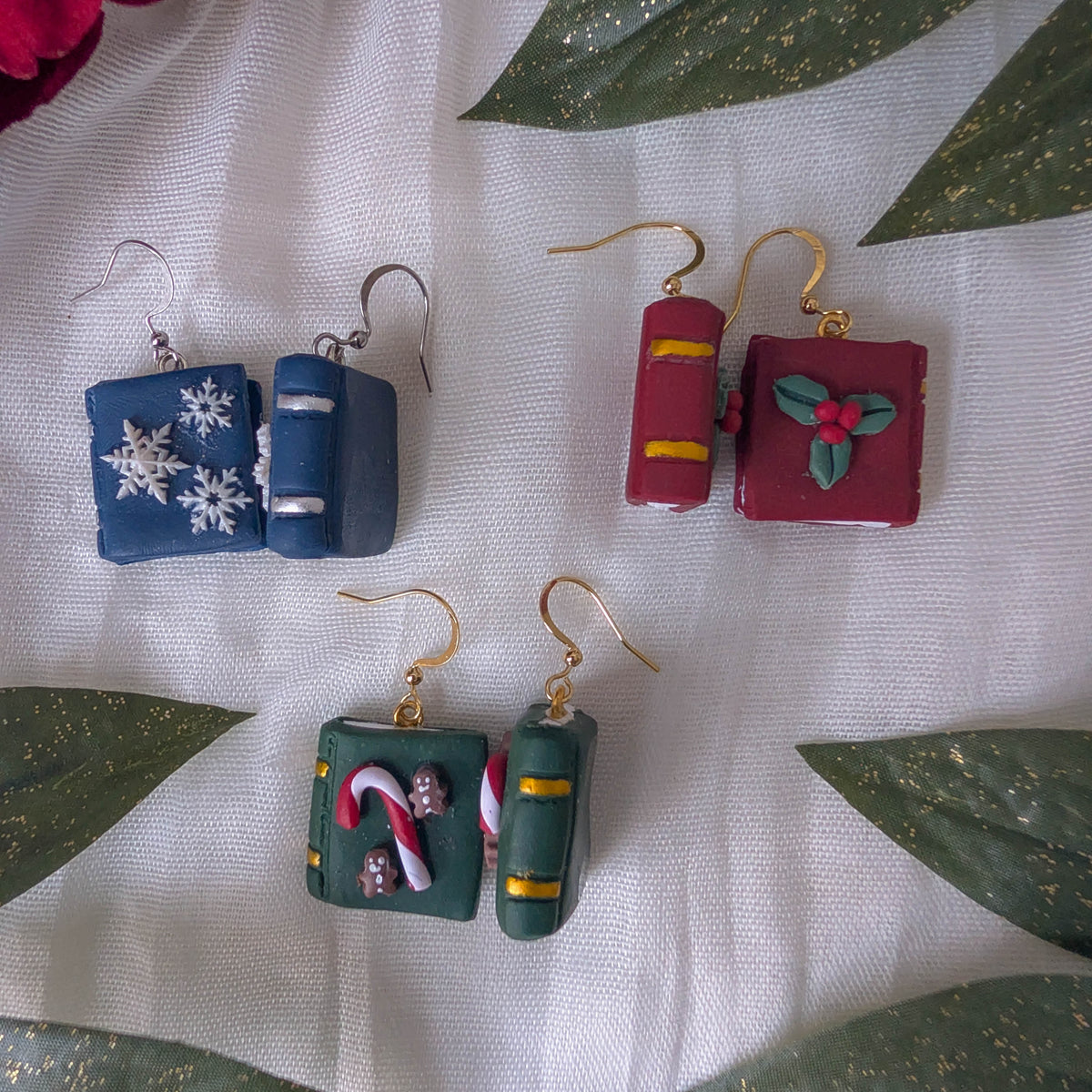 Holiday Mini Book Earrings – Winter Designs