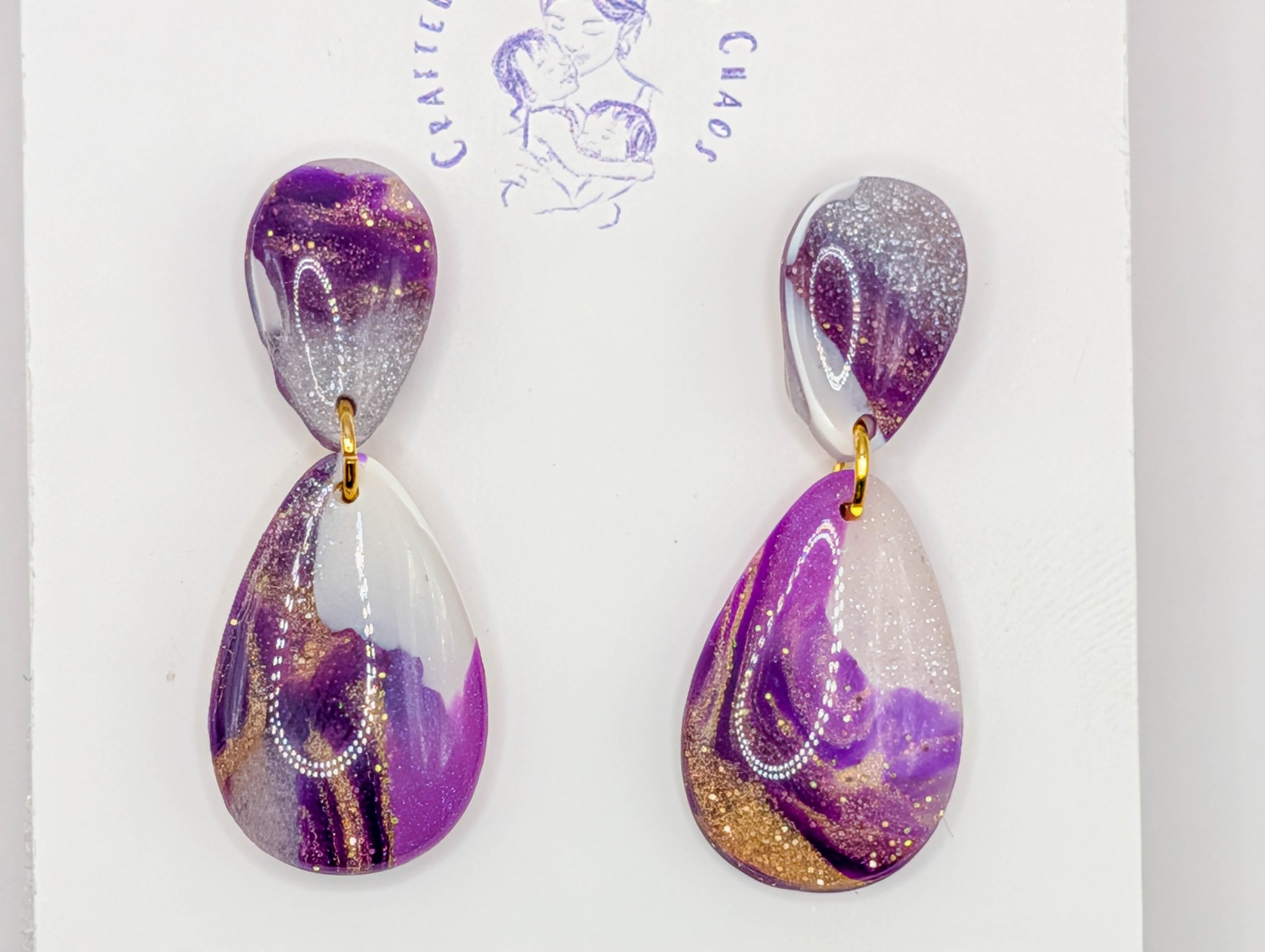 Purple Swirl Lightweight Statement Drop Earrings