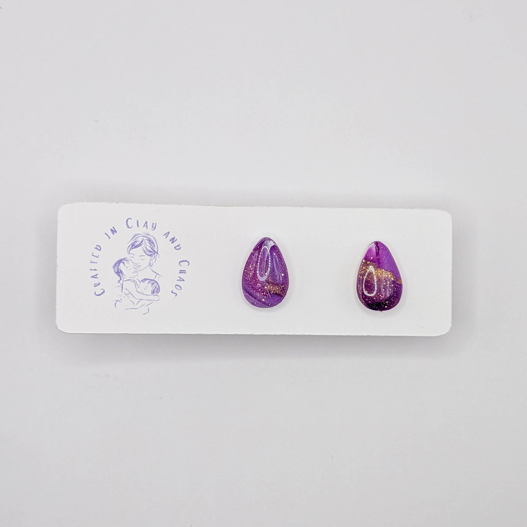 Marbled Purple Egg Stud Earrings
