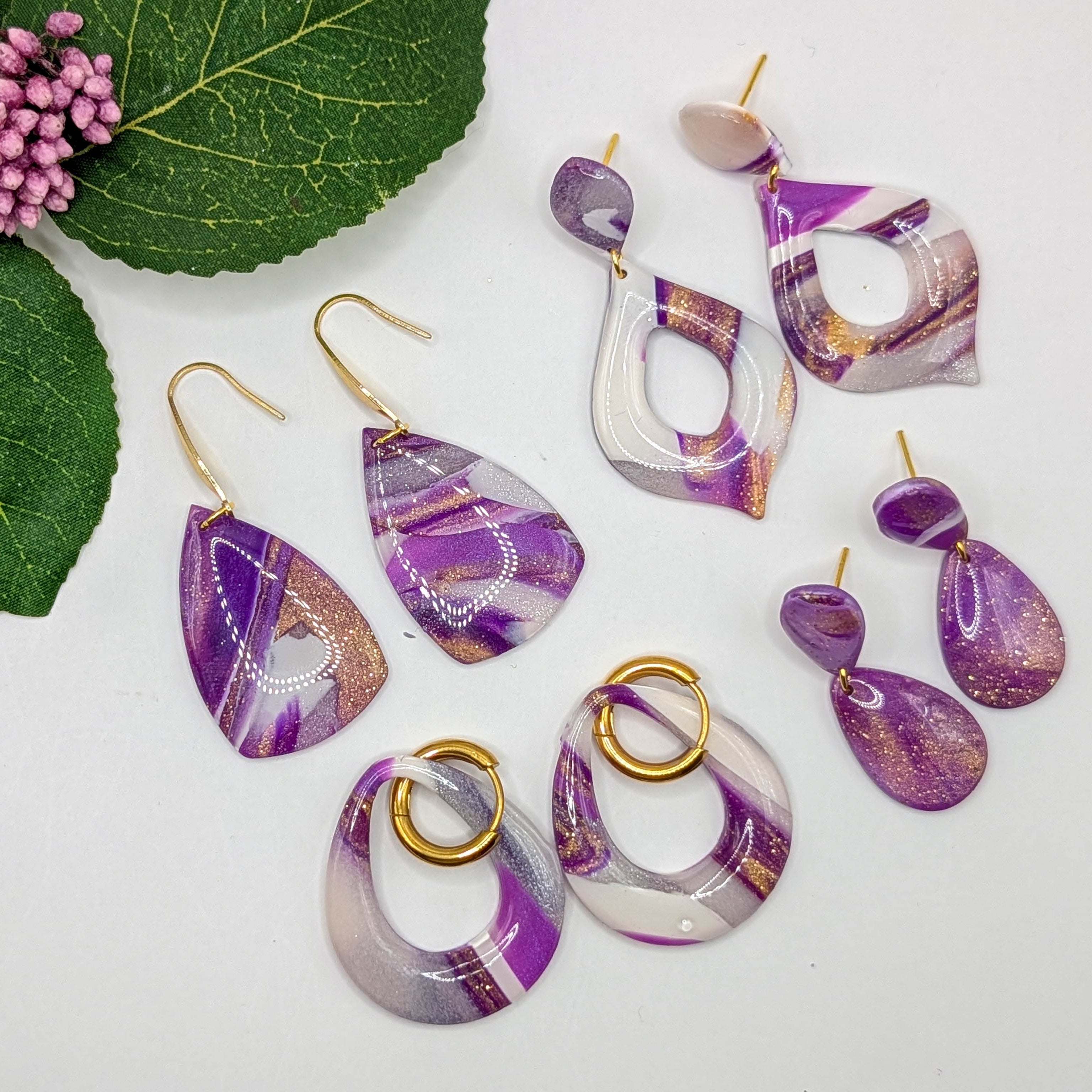 Purple Swirl Lightweight Statement Drop Earrings
