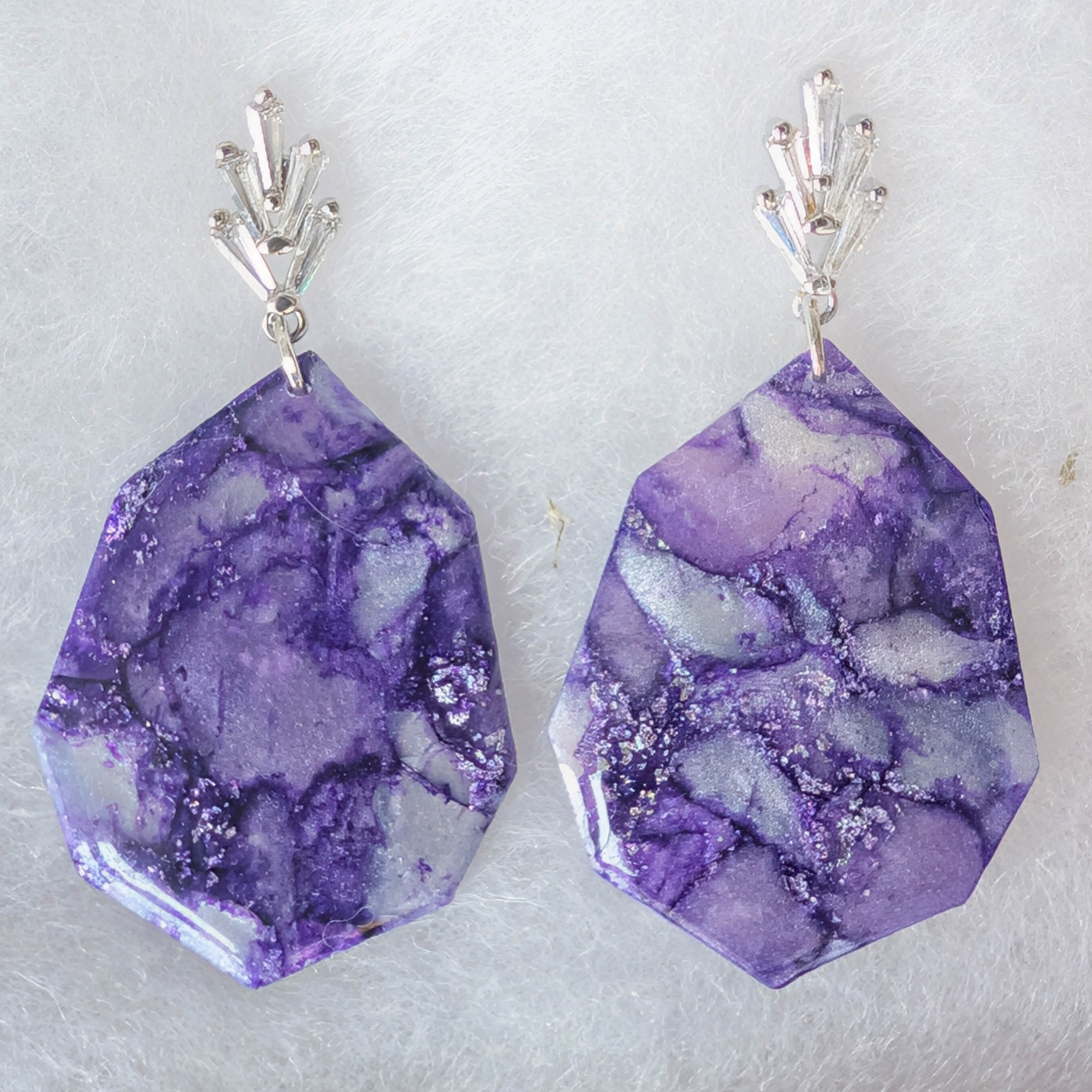 Purple Faux Stone Statement Earrings