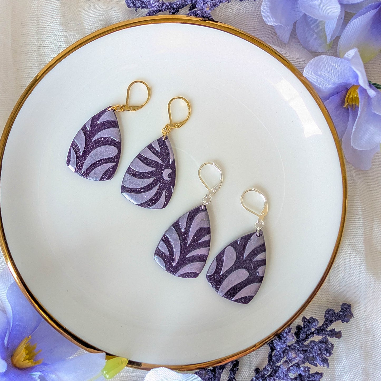 Modern Geometric Purple Polymer Clay Earrings