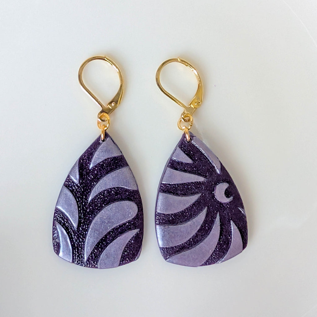 Modern Geometric Purple Polymer Clay Earrings