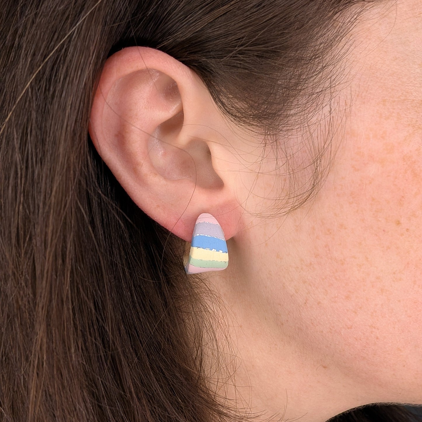 Pastel Rainbow Stripe Earrings – Lightweight Back-to-School Dangles or huggies for Teacher Accessory