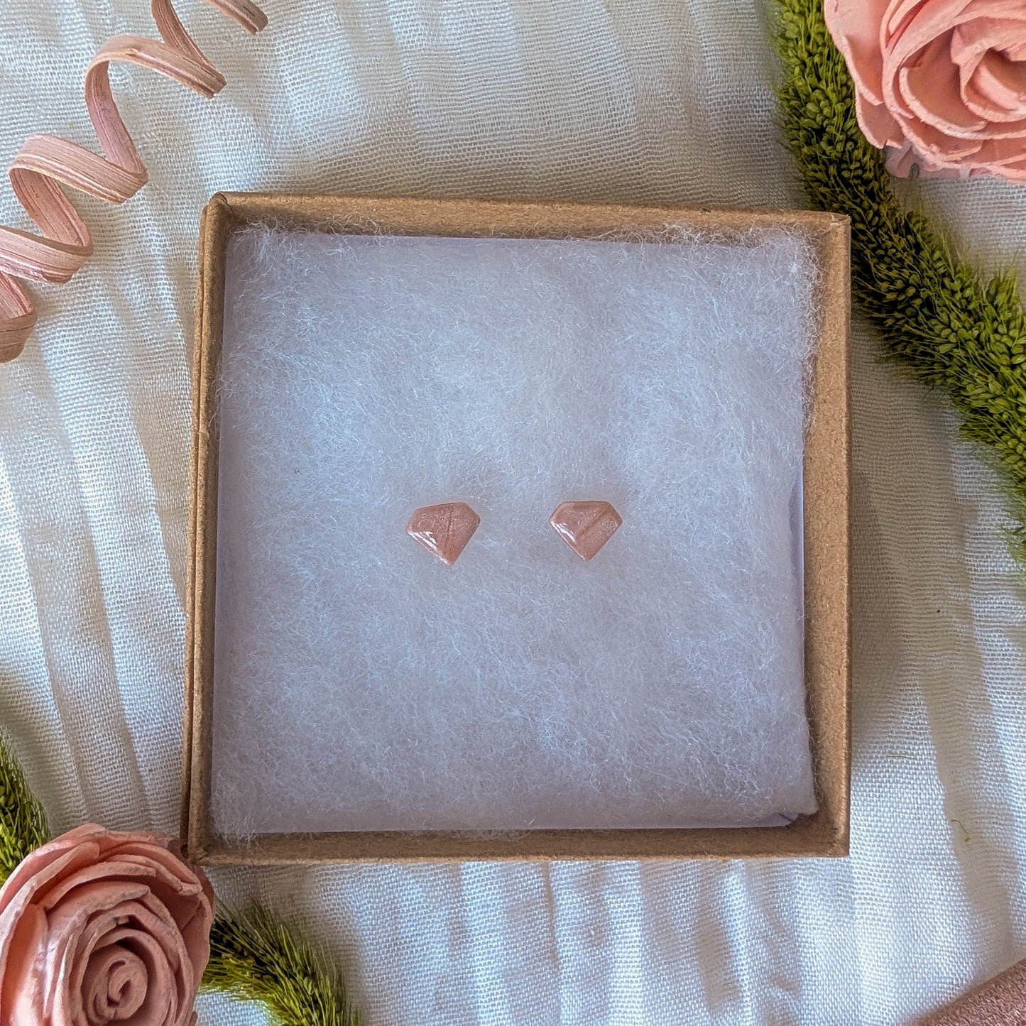 Rose Gold Marble Stud Earrings
