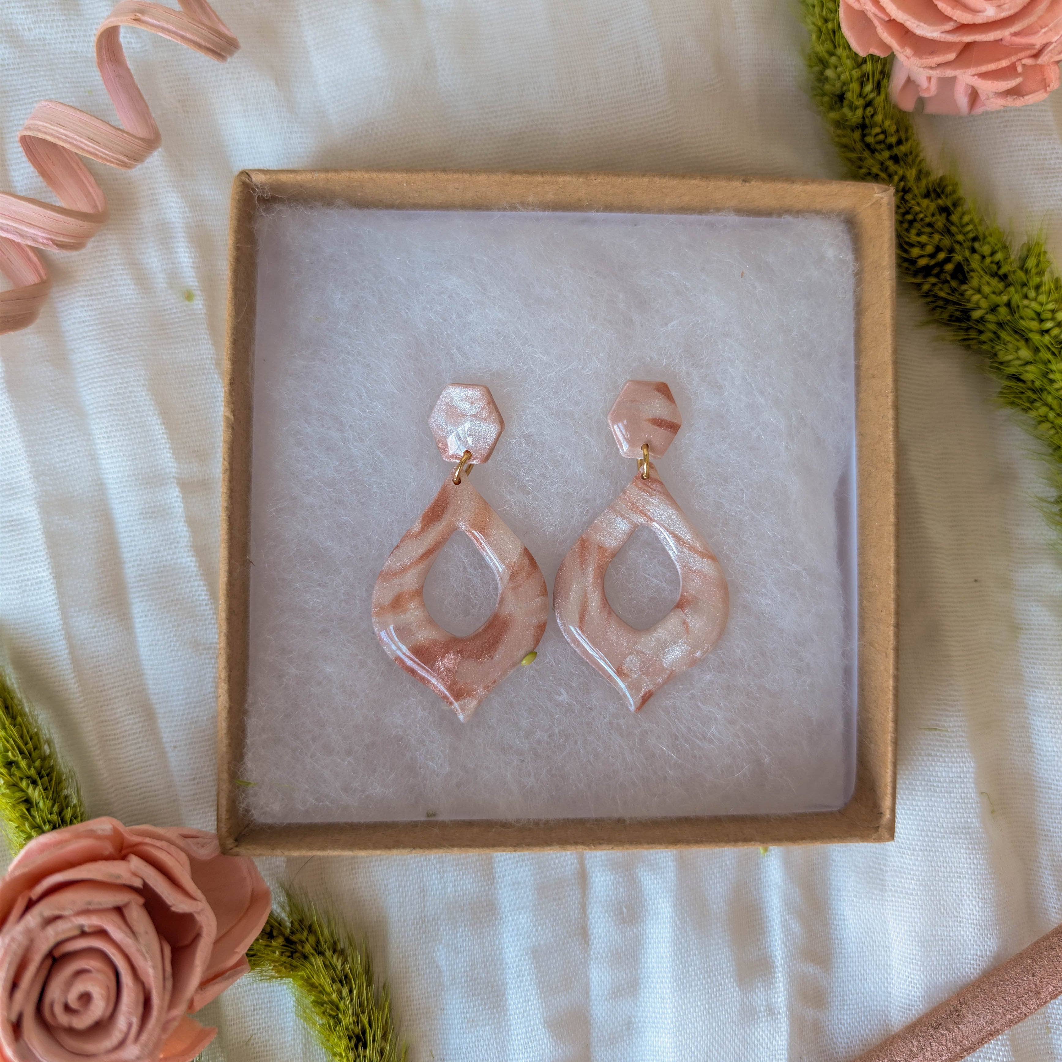Rose Gold Marble Polymer Clay Earrings