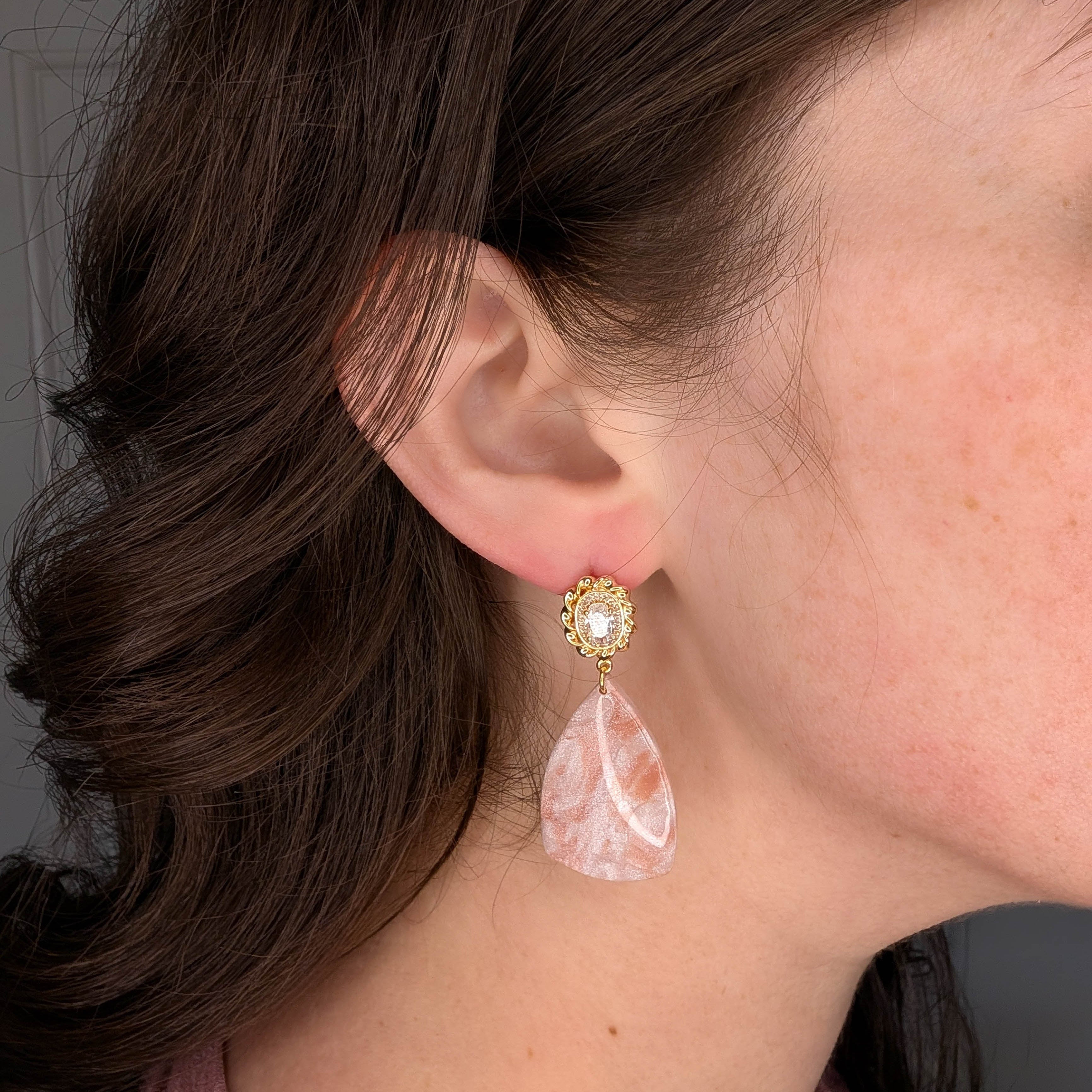 Rose Gold Marble Polymer Clay Earrings