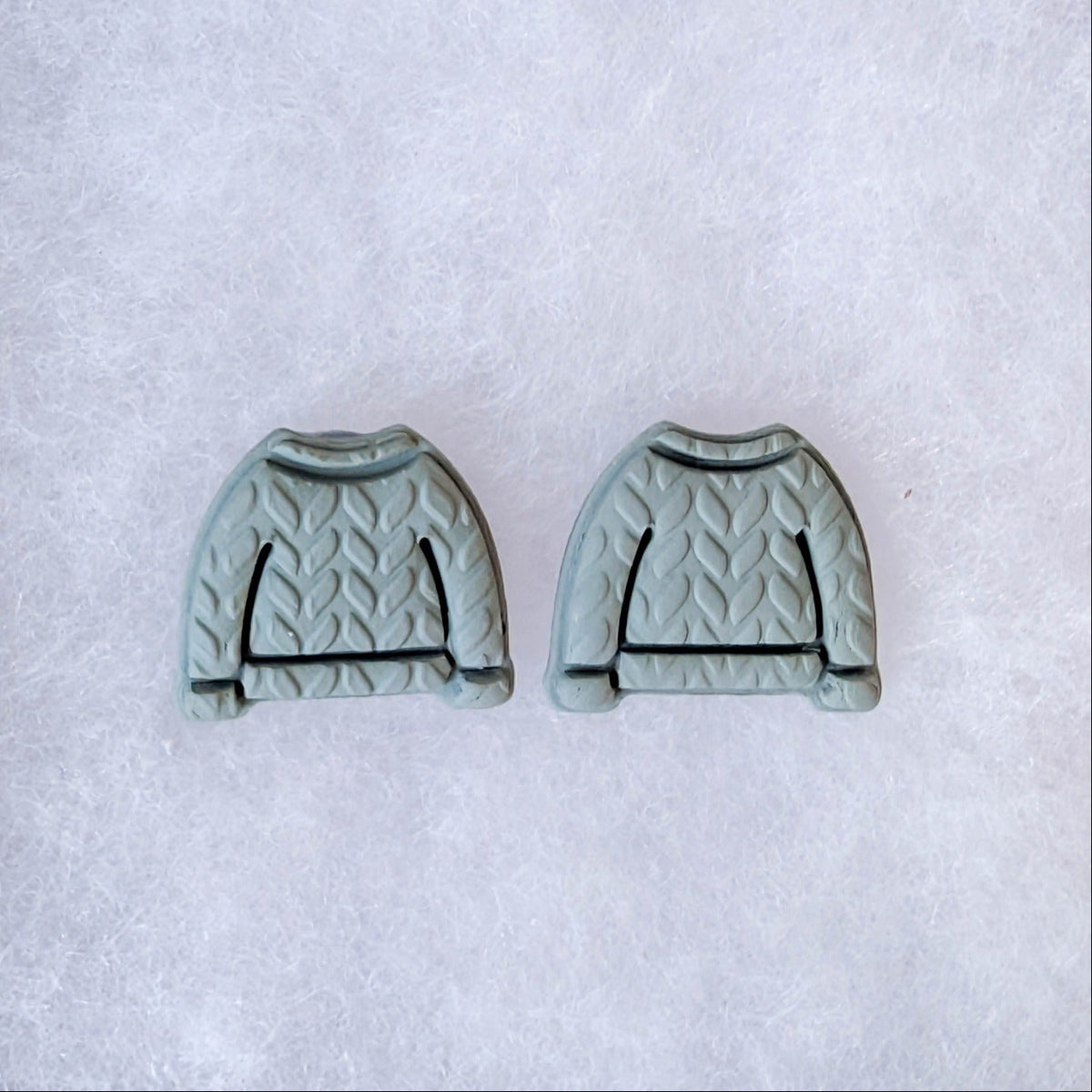 Sage green knitted sweater stud earrings