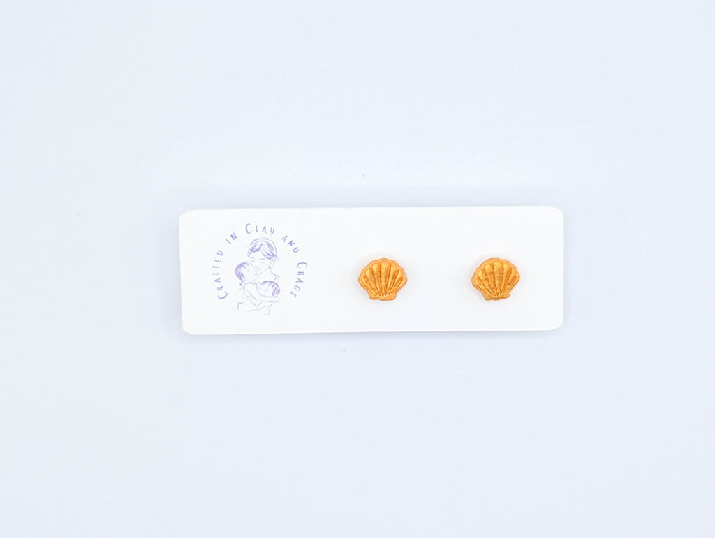 Handmade Shell Stud Earrings, Polymer Clay Seashell Studs with Gold Plated Hypoallergenic Posts