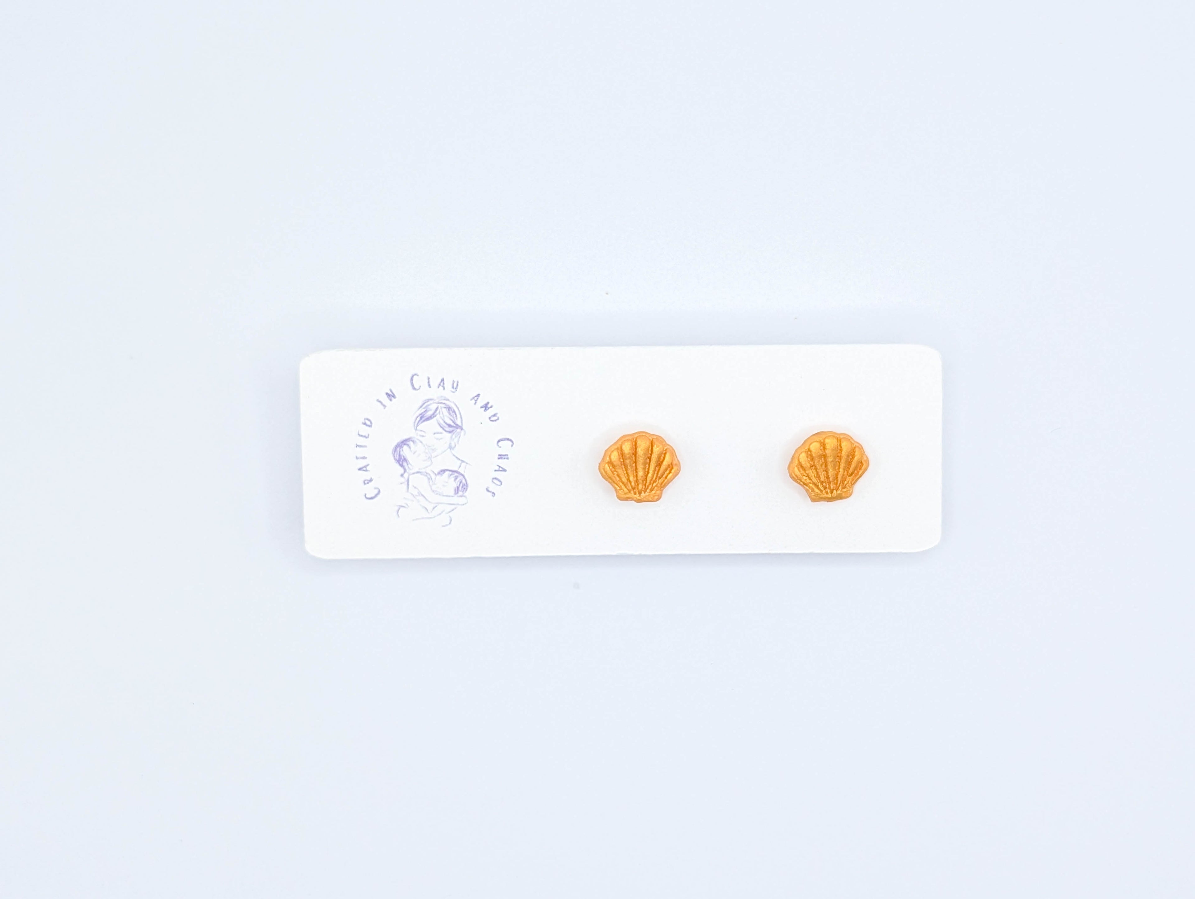 Handmade Shell Stud Earrings, Polymer Clay Seashell Studs with Gold Plated Hypoallergenic Posts