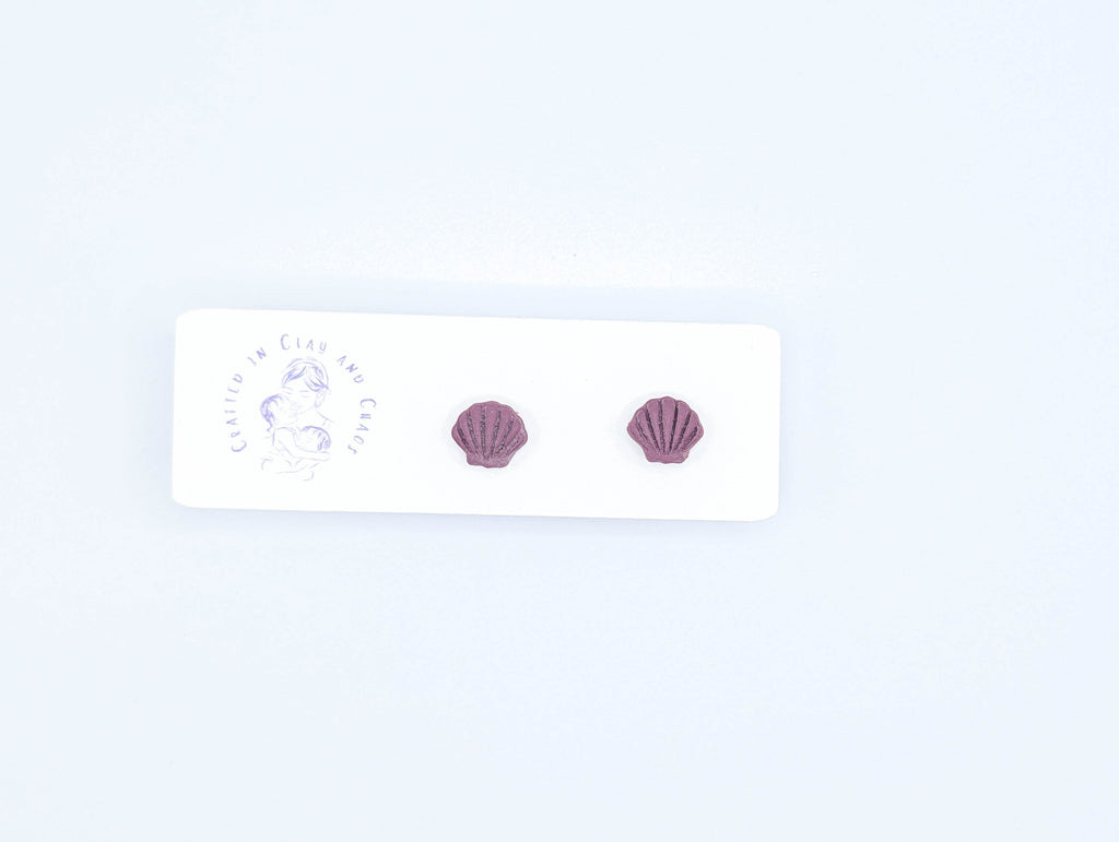 Handmade Shell Stud Earrings, Polymer Clay Seashell Studs with Gold Plated Hypoallergenic Posts