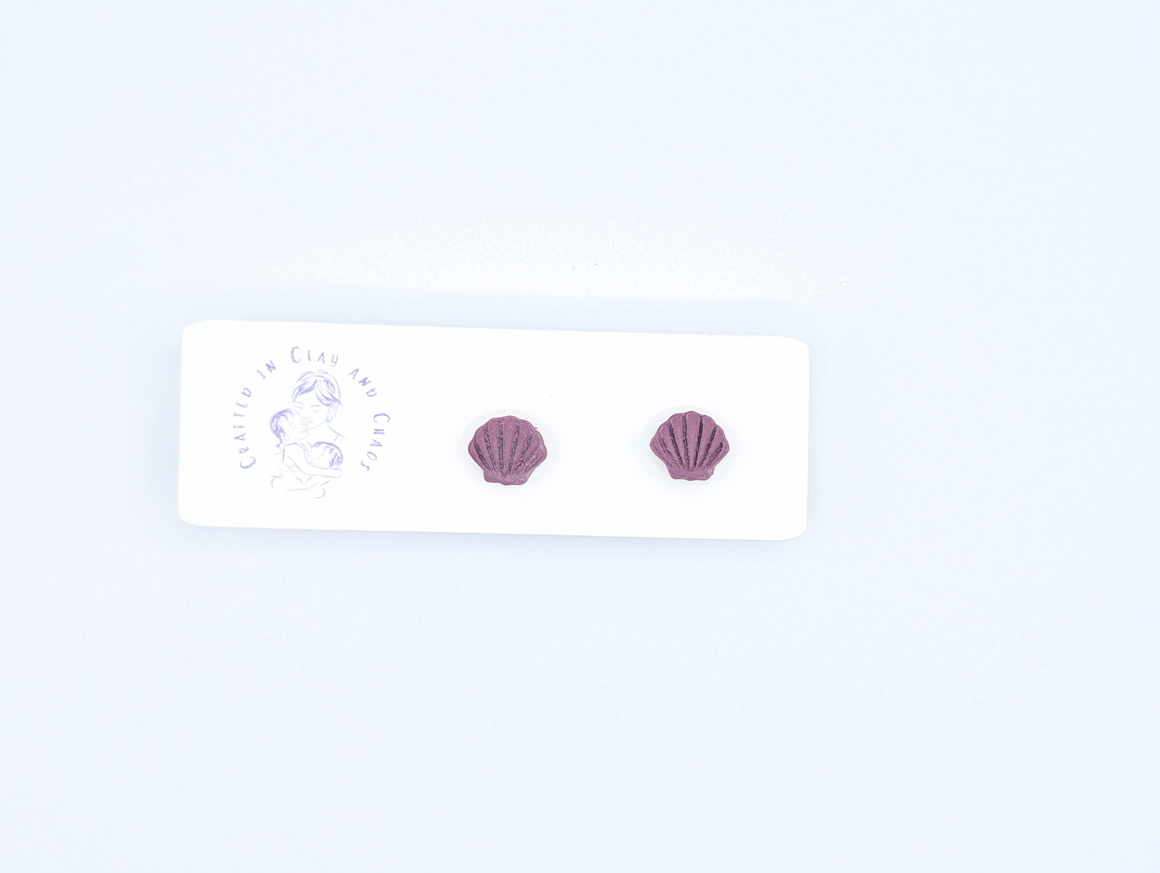 Handmade Shell Stud Earrings, Polymer Clay Seashell Studs with Gold Plated Hypoallergenic Posts