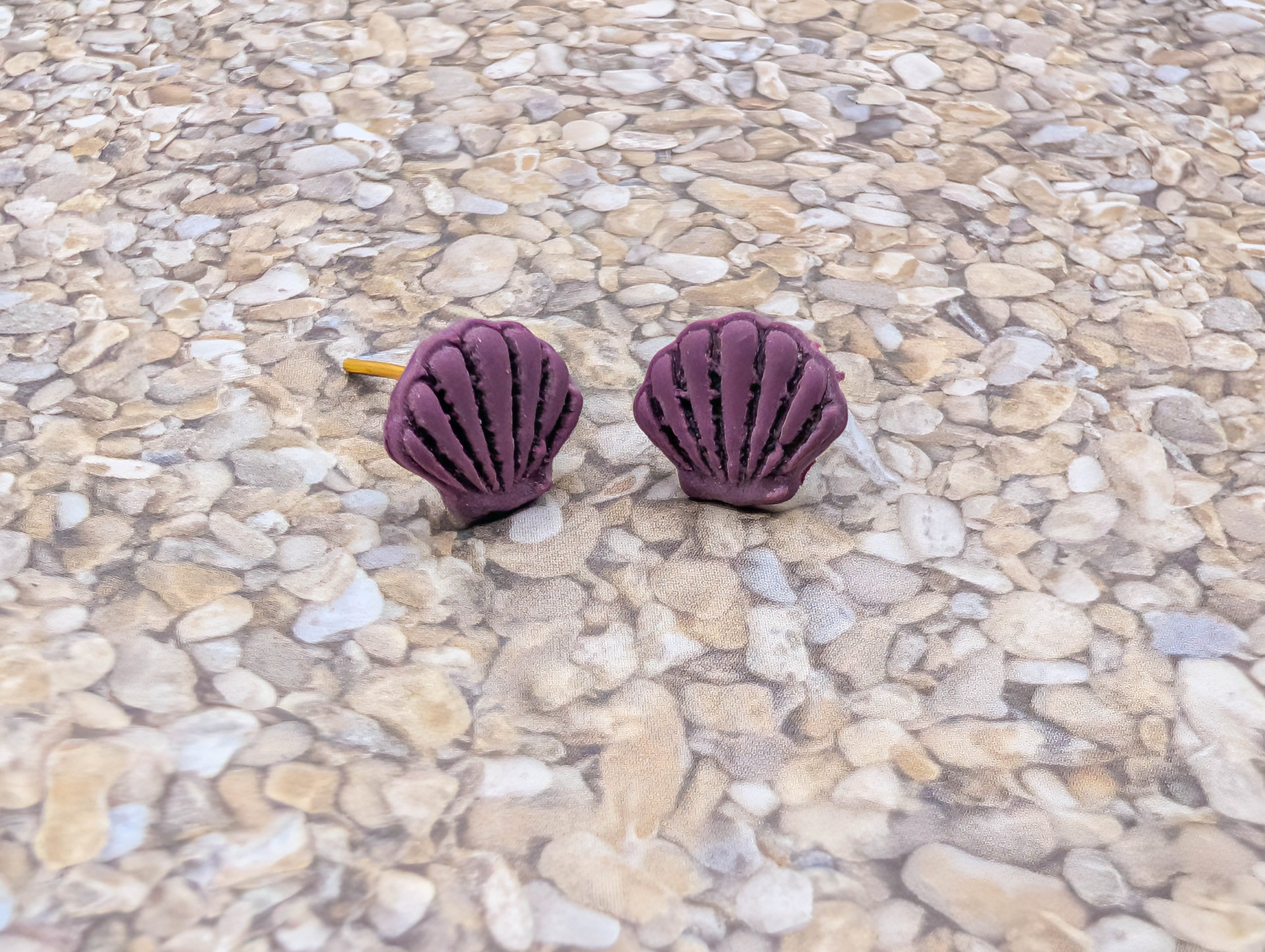 Handmade Shell Stud Earrings, Polymer Clay Seashell Studs with Gold Plated Hypoallergenic Posts