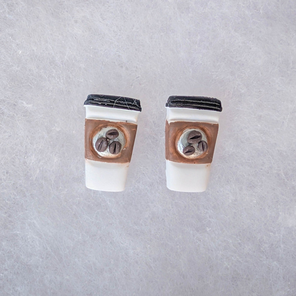 Silver accent handmade takeout coffee cup stud earrings