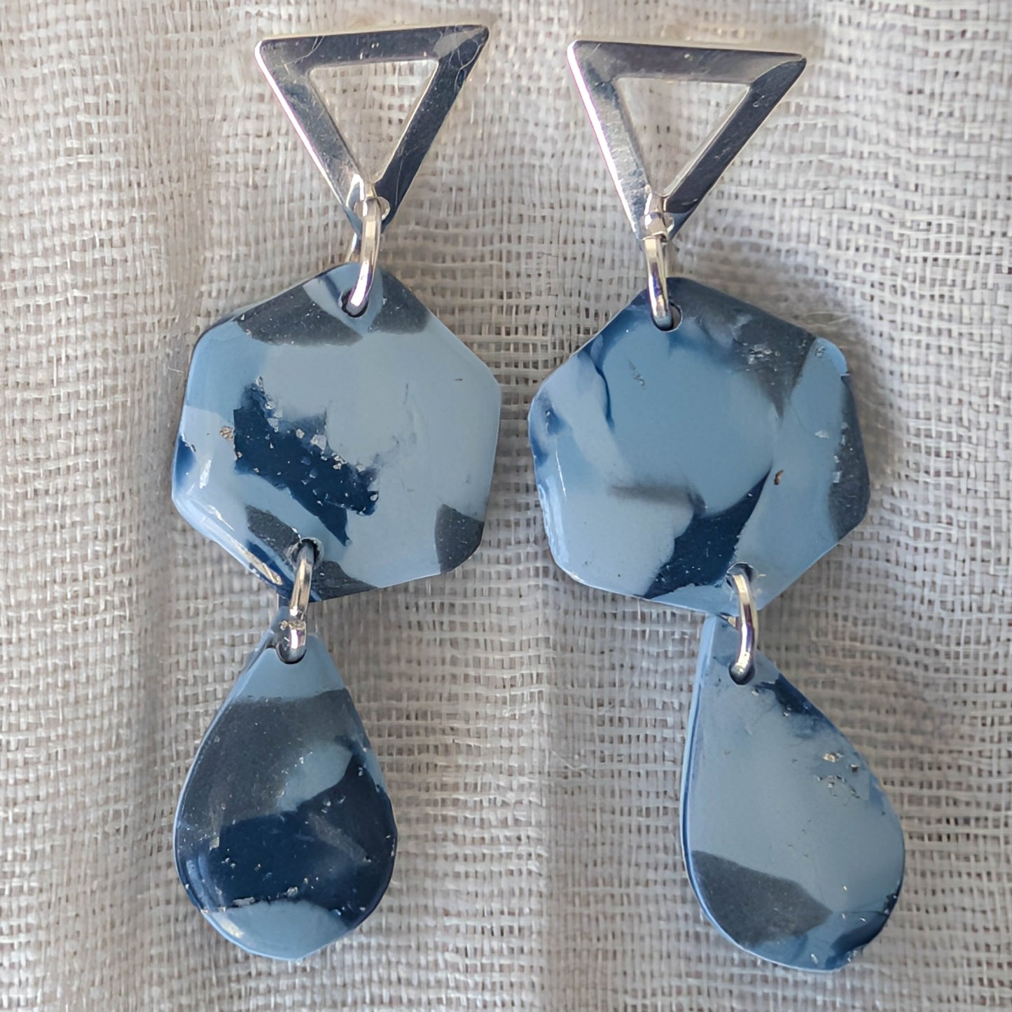 Lightweight Modern Geometric Blue Grey Marble Earring for Office Workwear