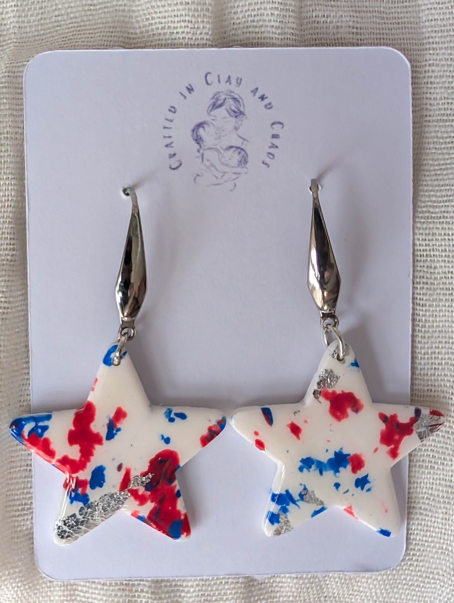 Bold Patriotic Star Earrings, Handmade Americana Statement Drops for USA celebration