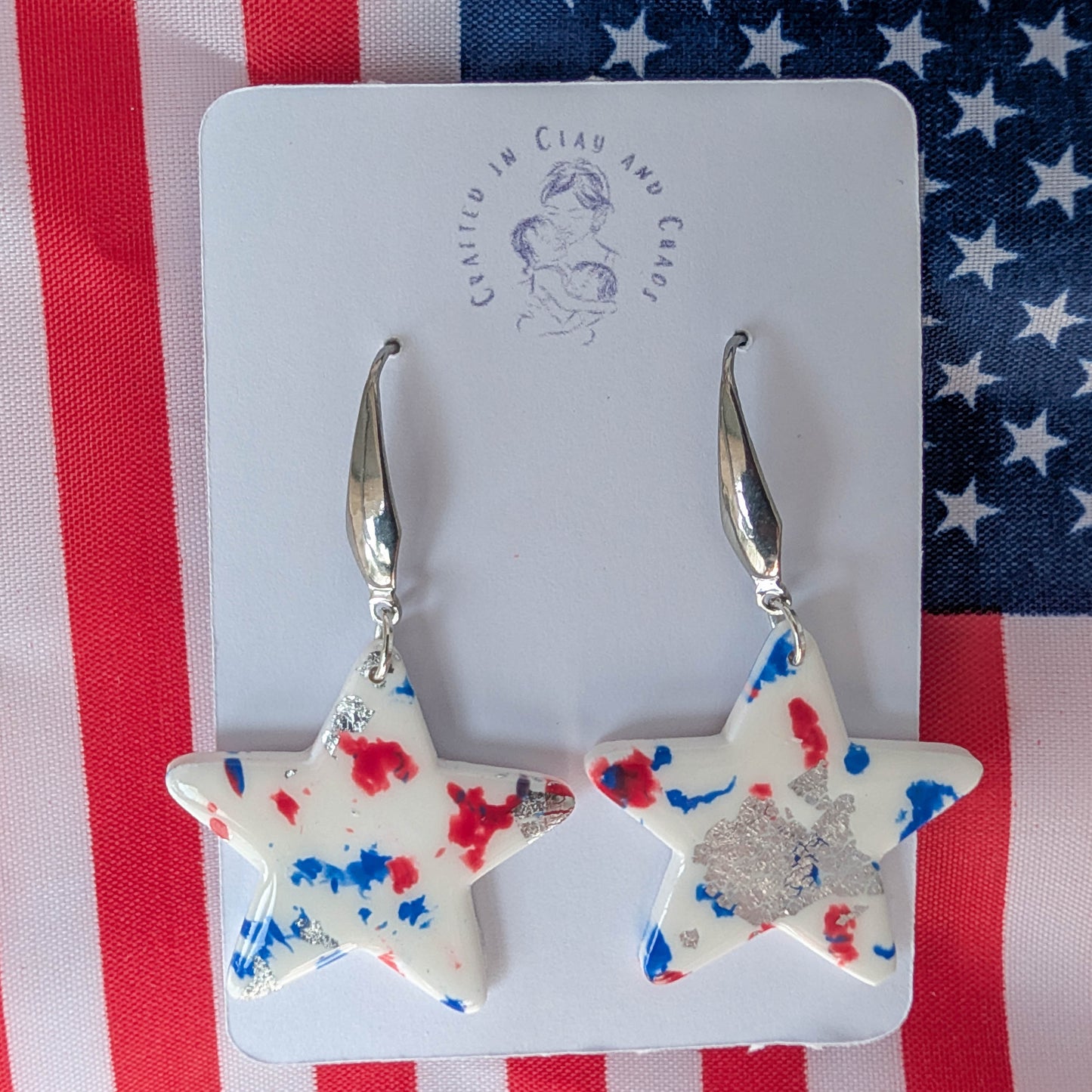 Bold Patriotic Star Earrings, Handmade Americana Statement Drops for USA celebration