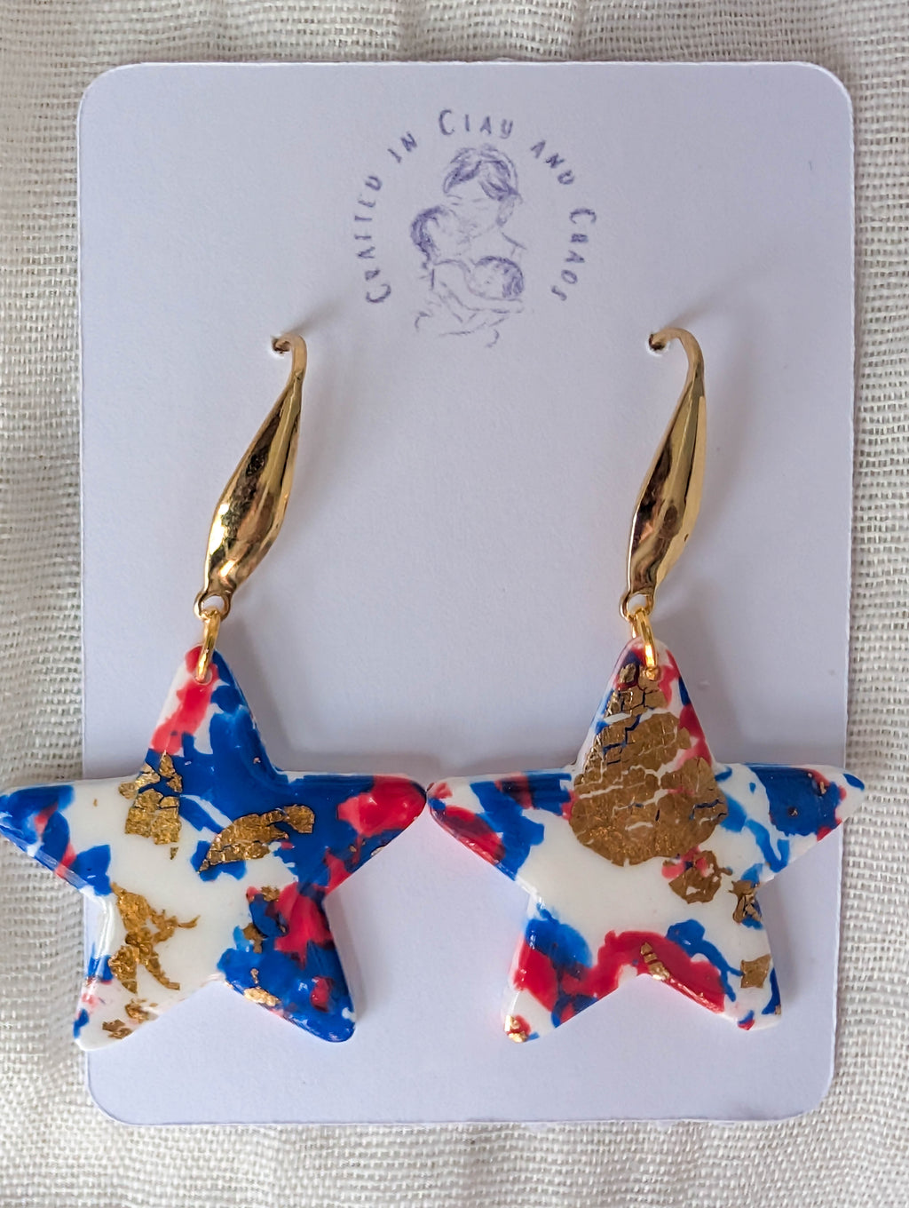 Bold Patriotic Star Earrings, Handmade Americana Statement Drops for USA celebration