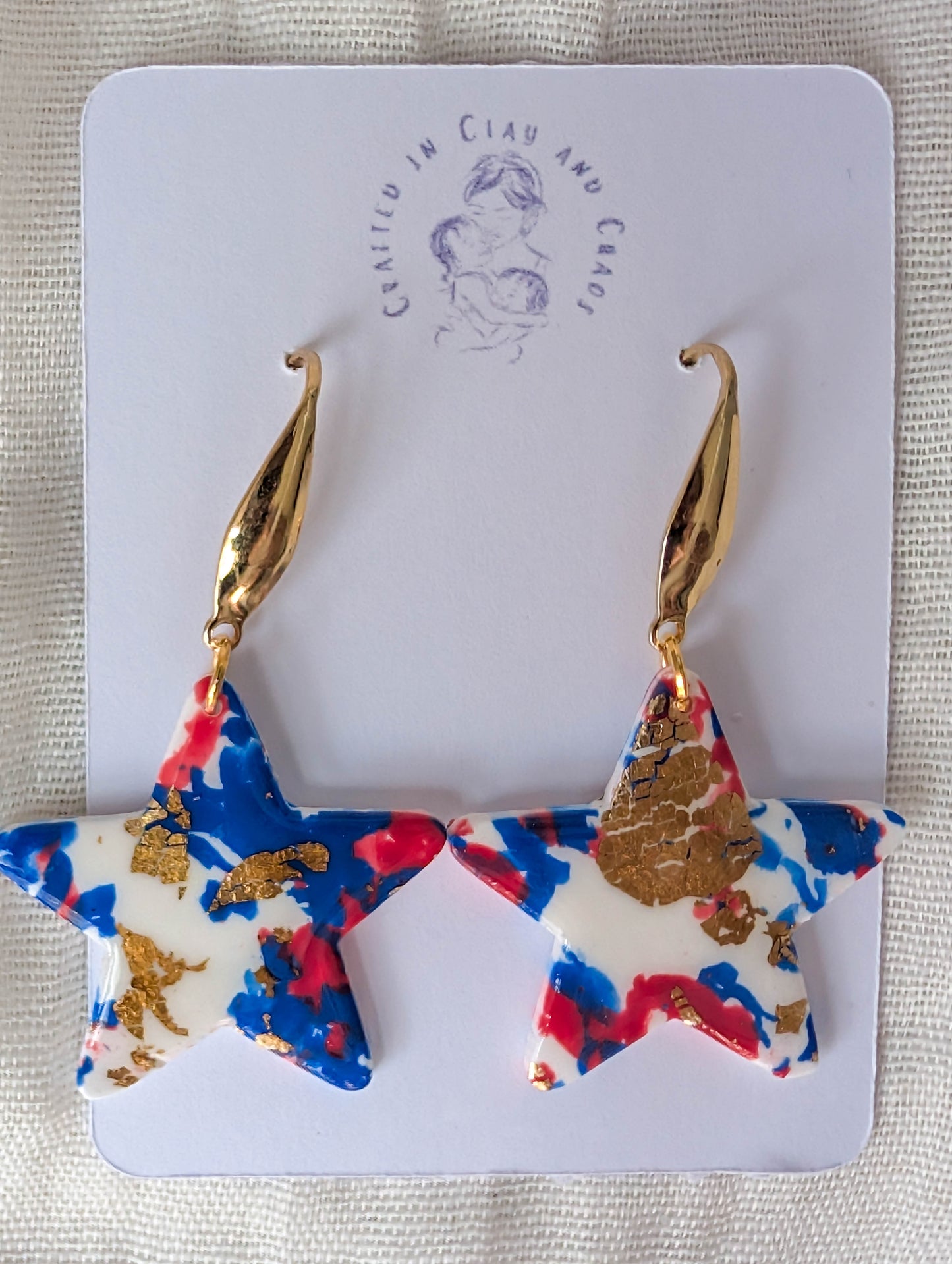 Bold Patriotic Star Earrings, Handmade Americana Statement Drops for USA celebration