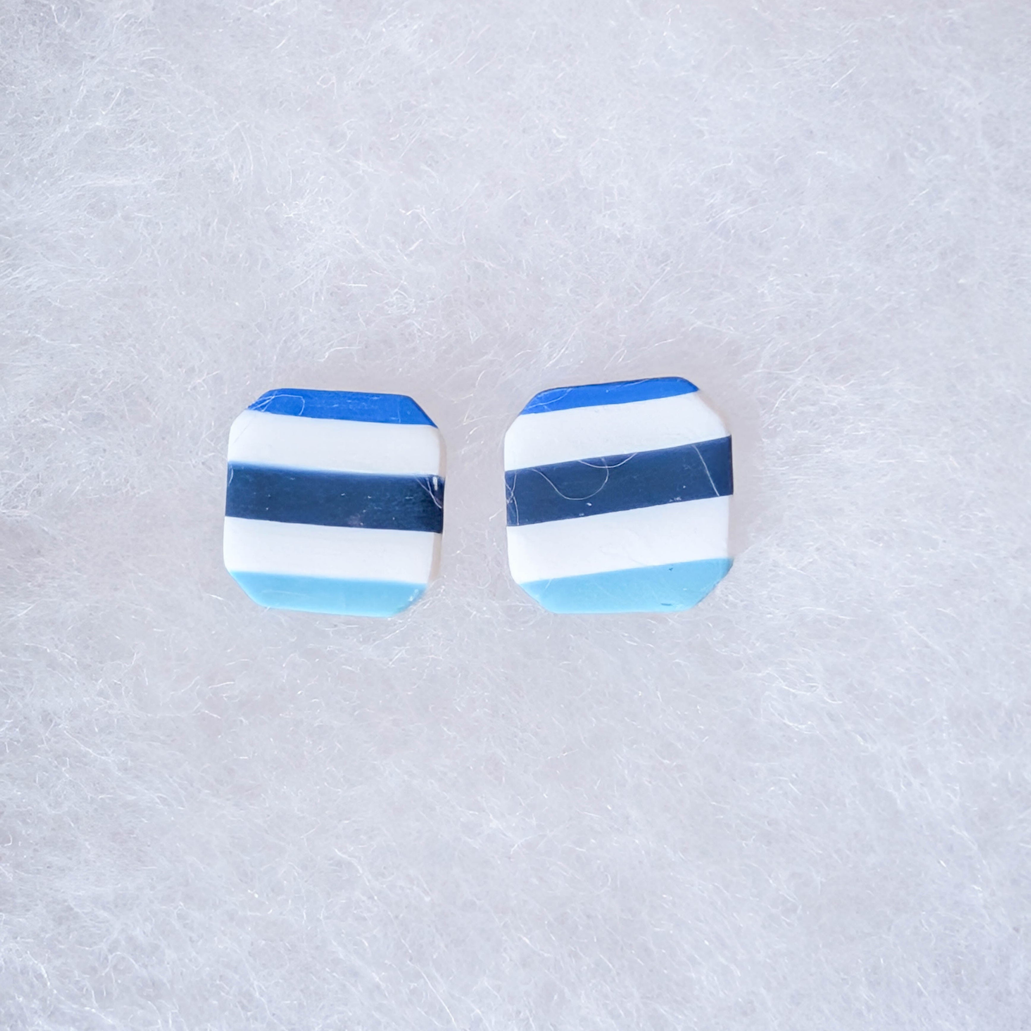 Nautical Blue Stripe Stud Earrings: Polymer Clay Coastal Studs