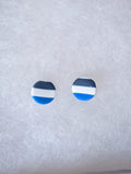 Nautical Blue Stripe Stud Earrings: Polymer Clay Coastal Studs
