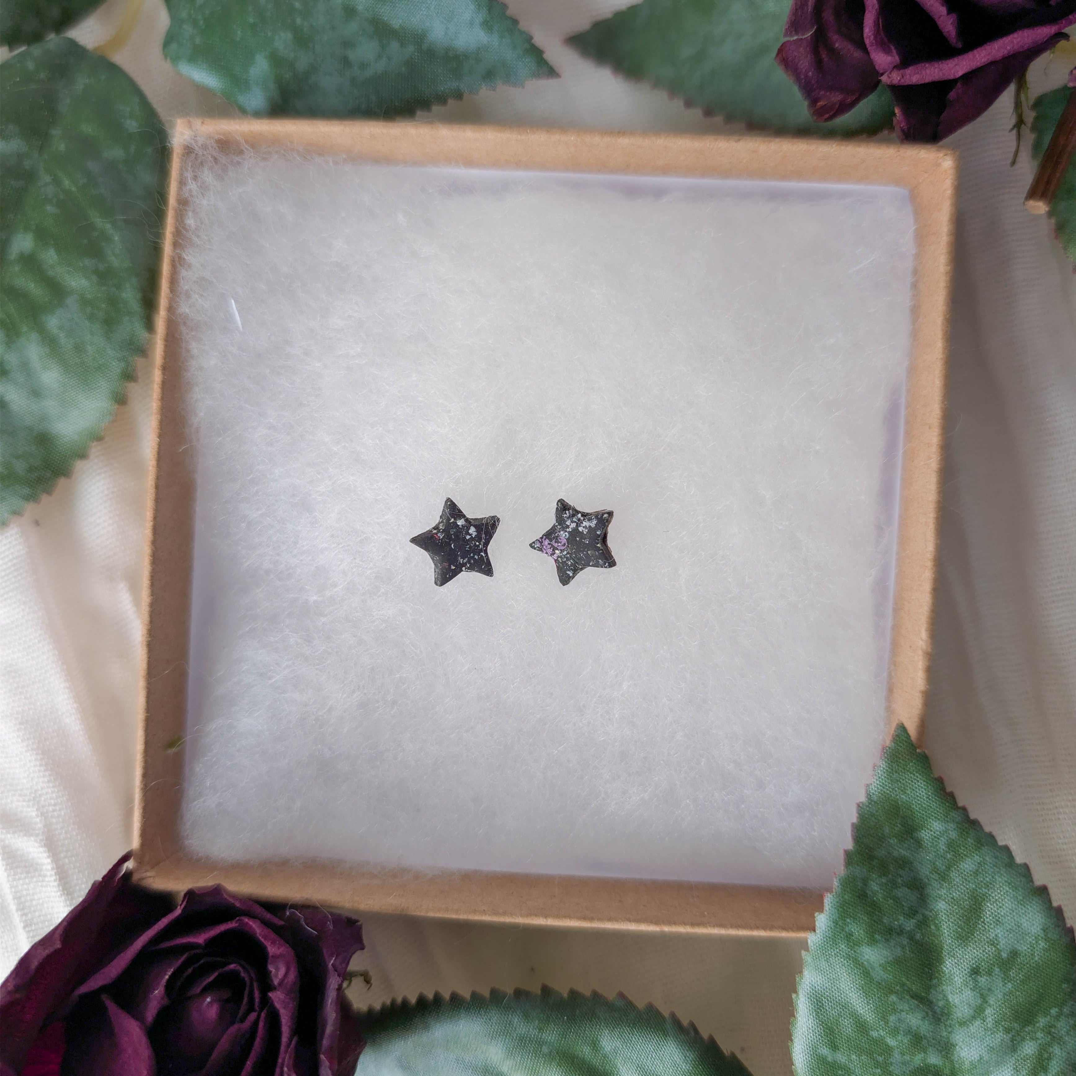 Black Terrazzo Star Stud Earrings