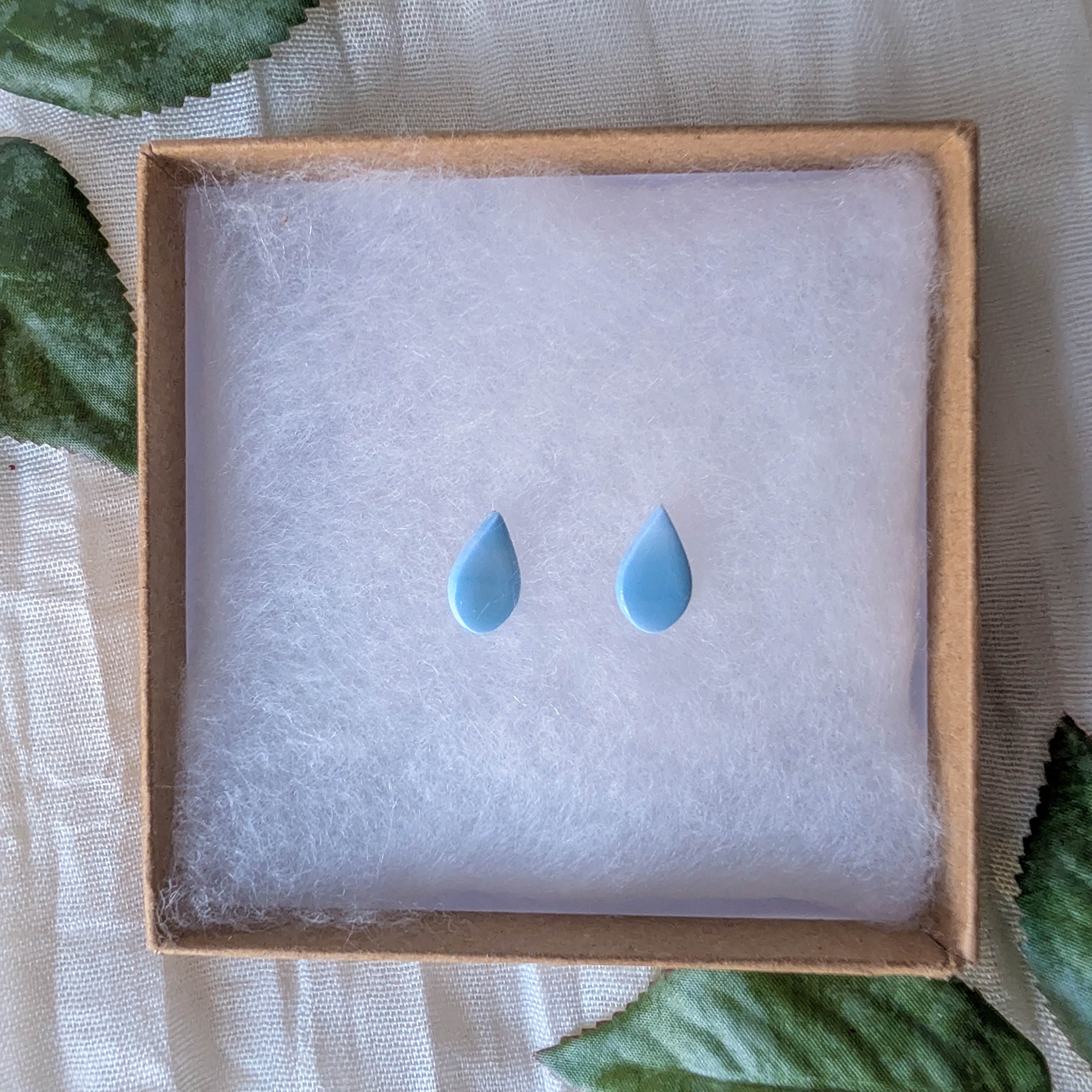 Minimalist Sky Blue Raindrop Stud Earrings