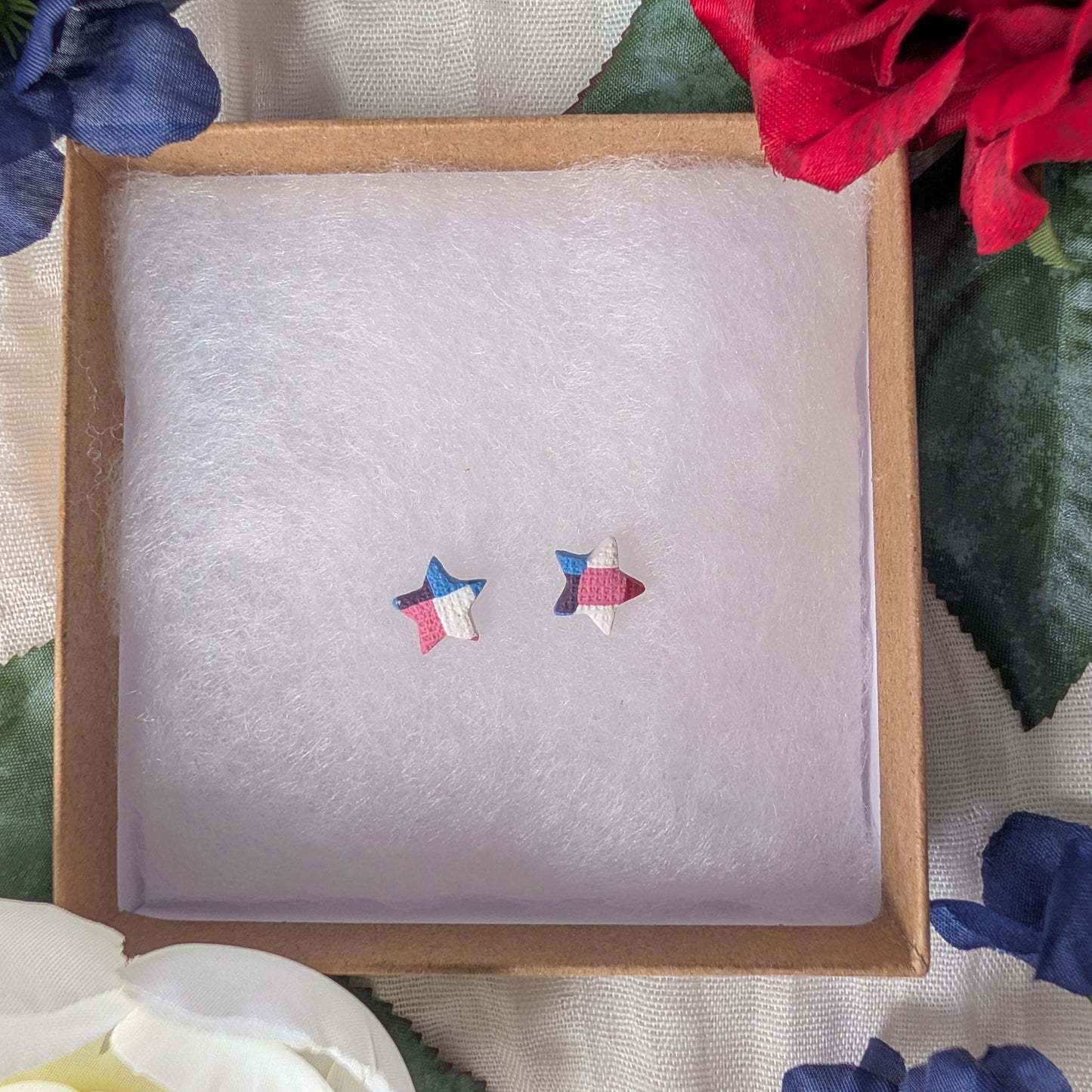 Patriotic Gingham Star Stud Earrings for Fourth of July Celebrations