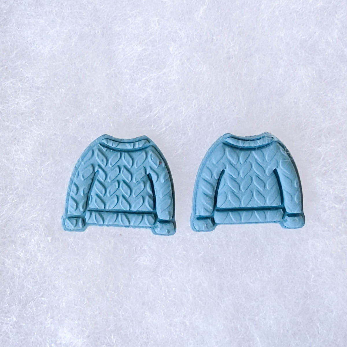 Vintage blue knitted sweater stud earrings
