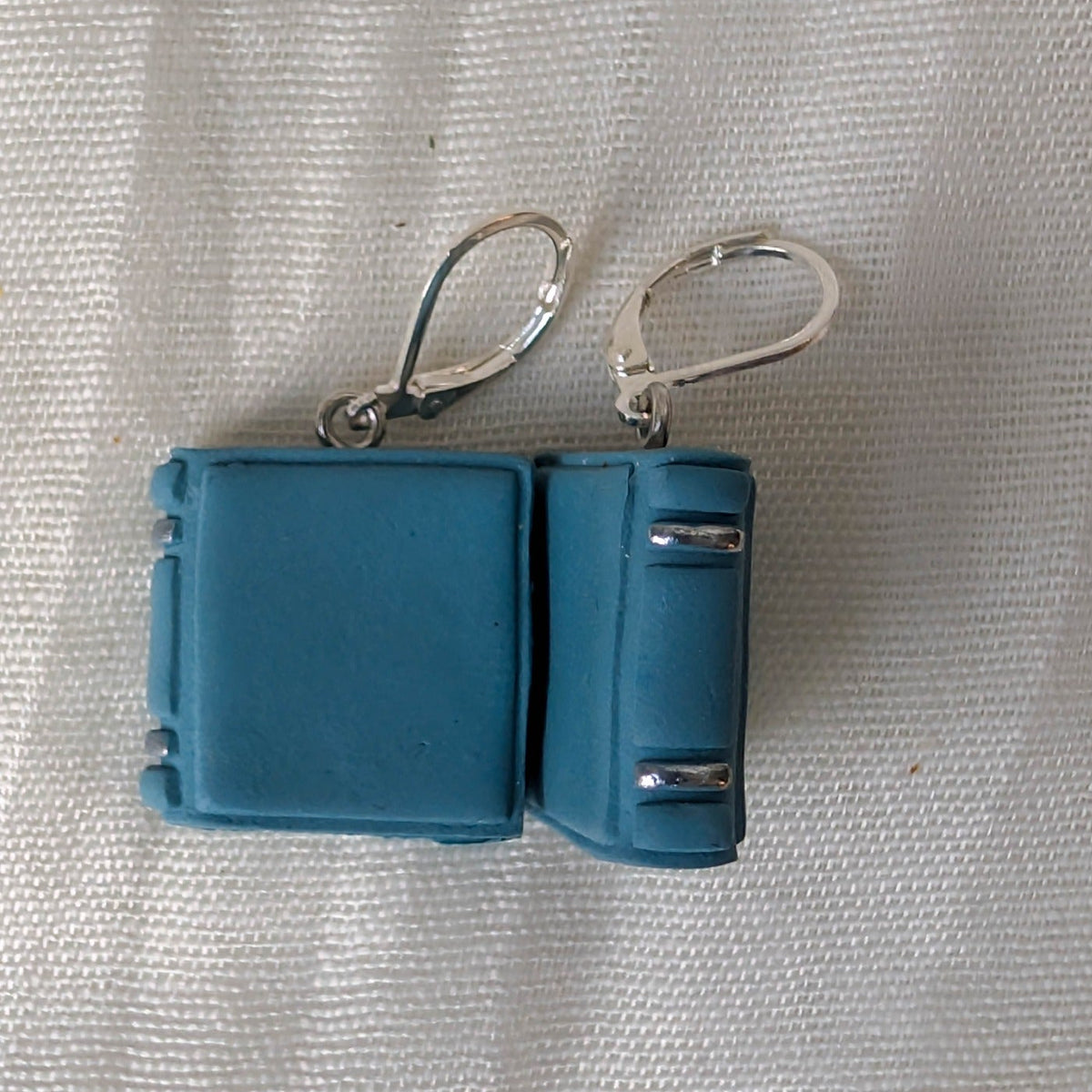 Smooth Vintage Blue book earrings with silver binding accents and silver findings