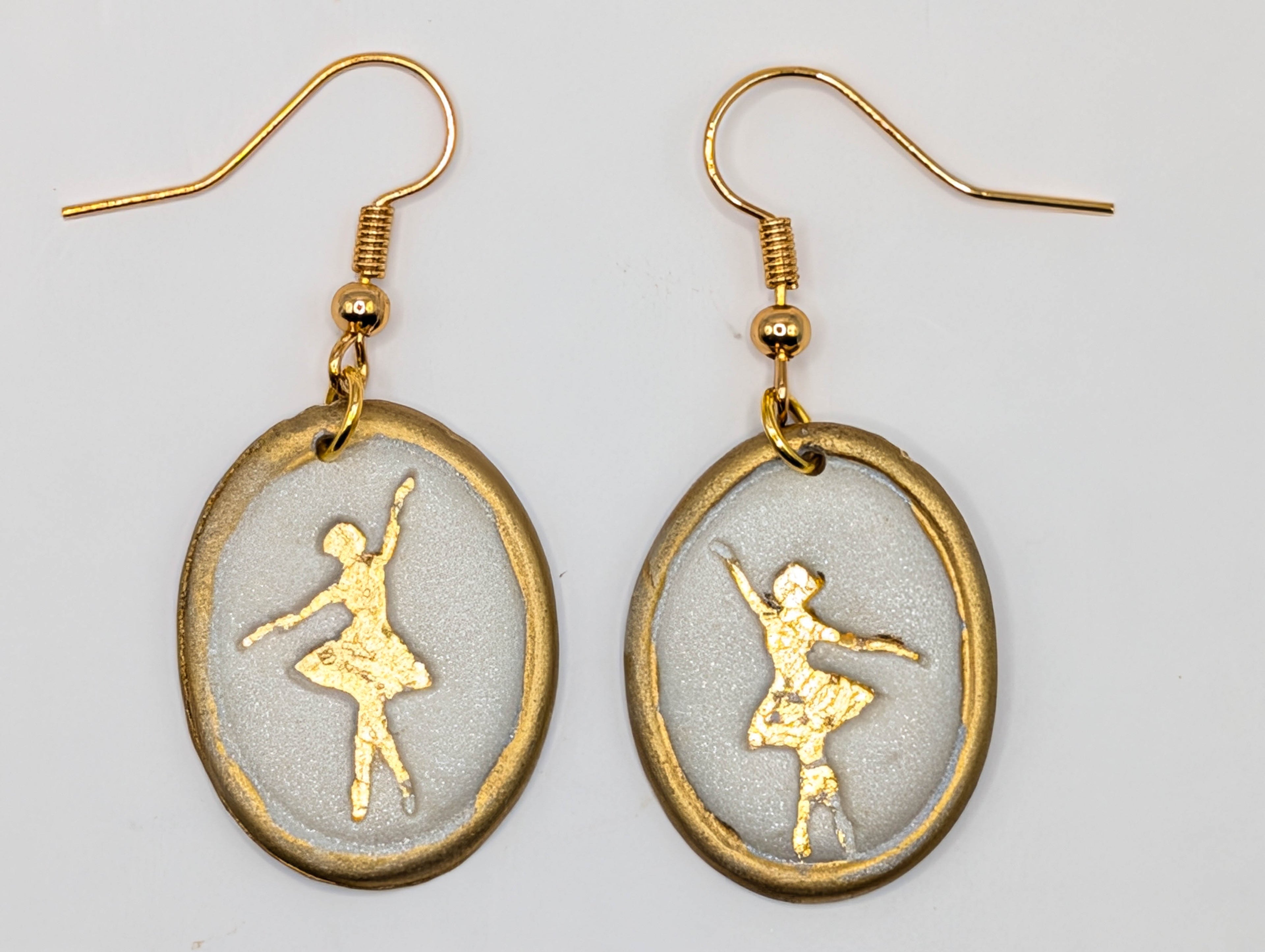 Vintage Frame Cottagecore Earrings: Gold Leaf Botanical or Ballerina Clay Dangles