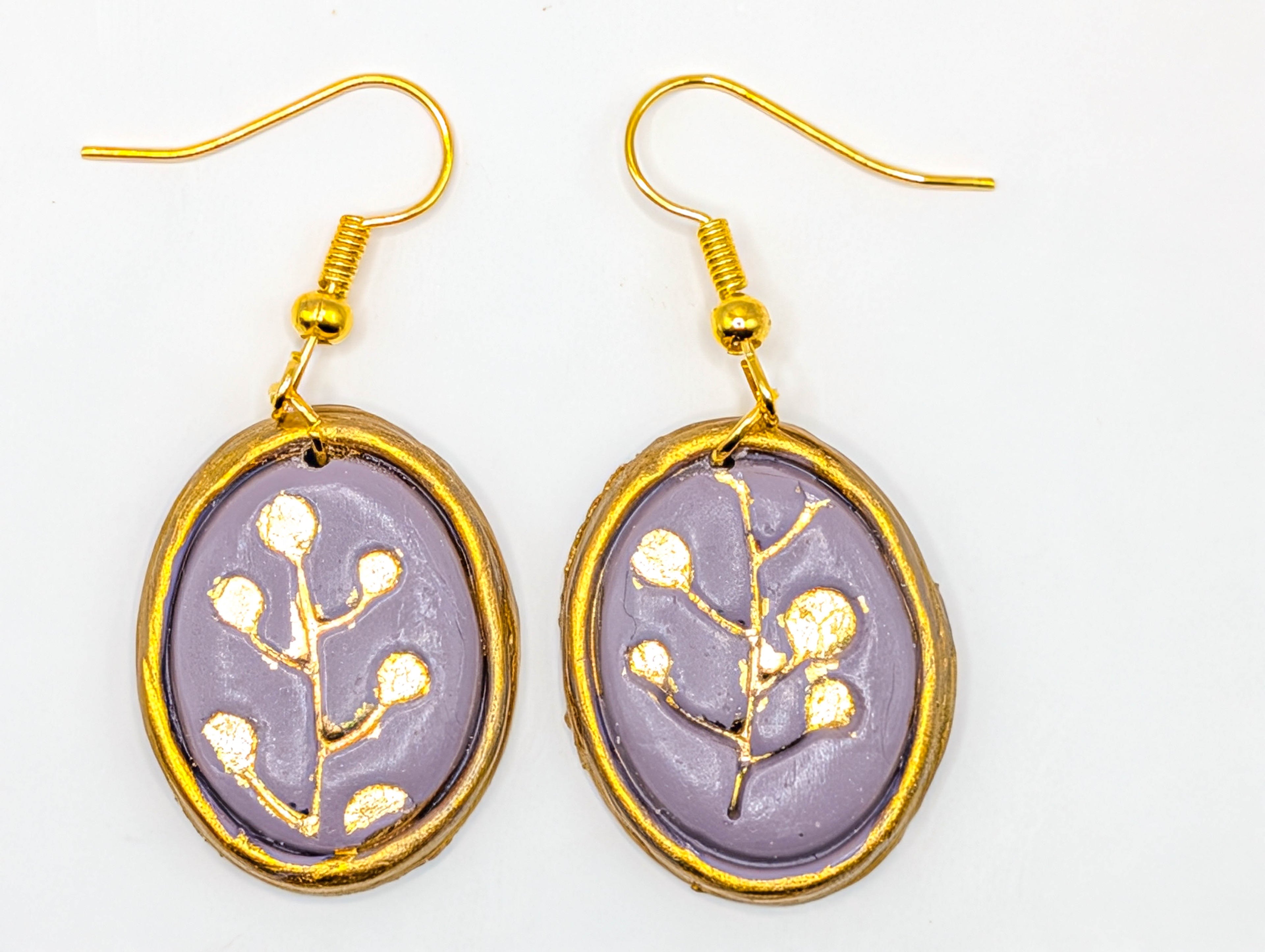 Vintage Frame Cottagecore Earrings: Gold Leaf Botanical or Ballerina Clay Dangles