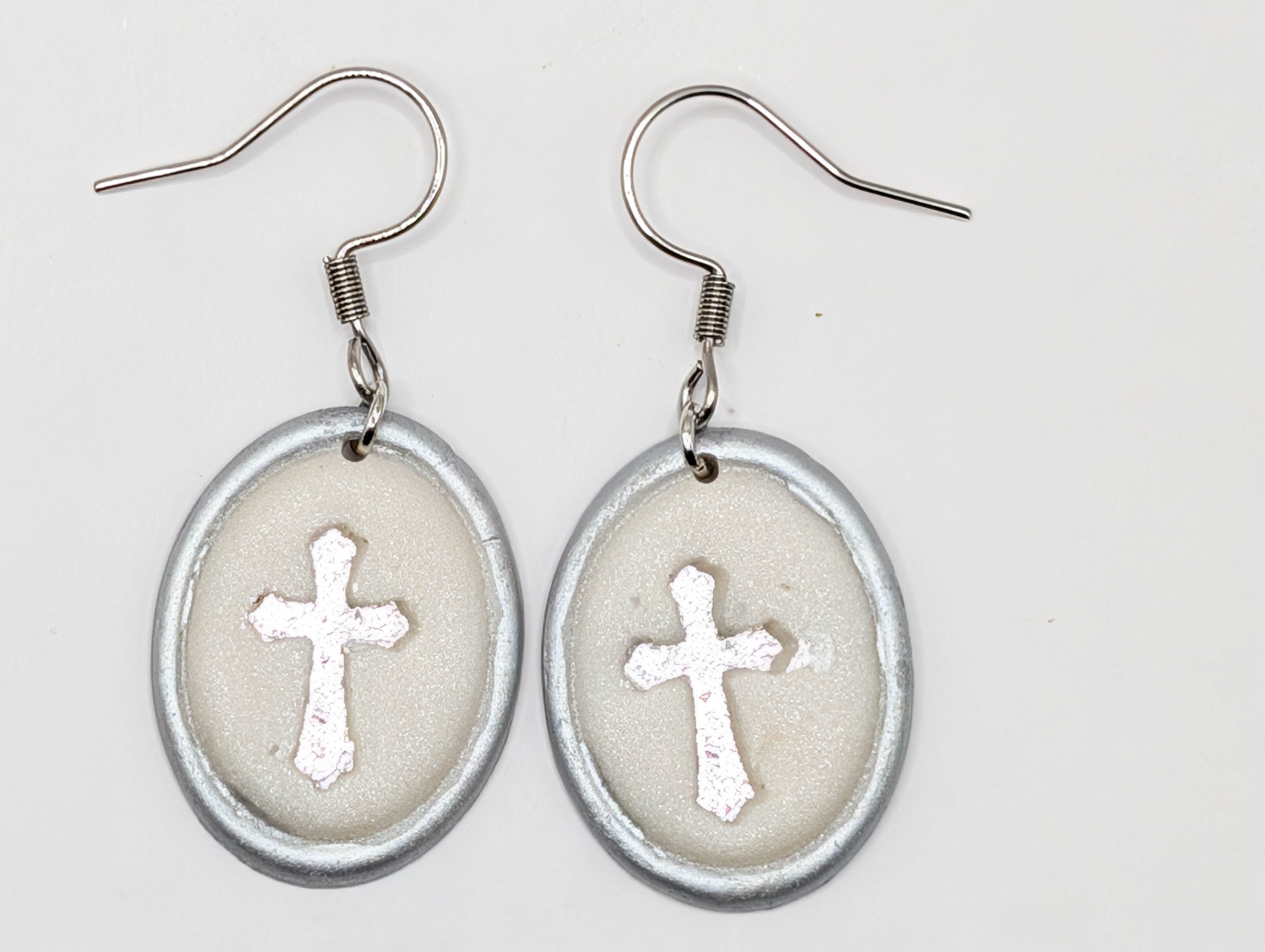 Vintage Frame Cross Earrings: Handmade Christian Gold or Silver Dangles