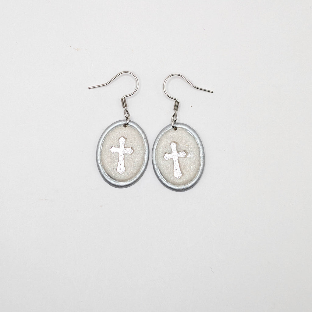 Vintage Frame Cross Earrings: Handmade Christian Gold or Silver Dangles
