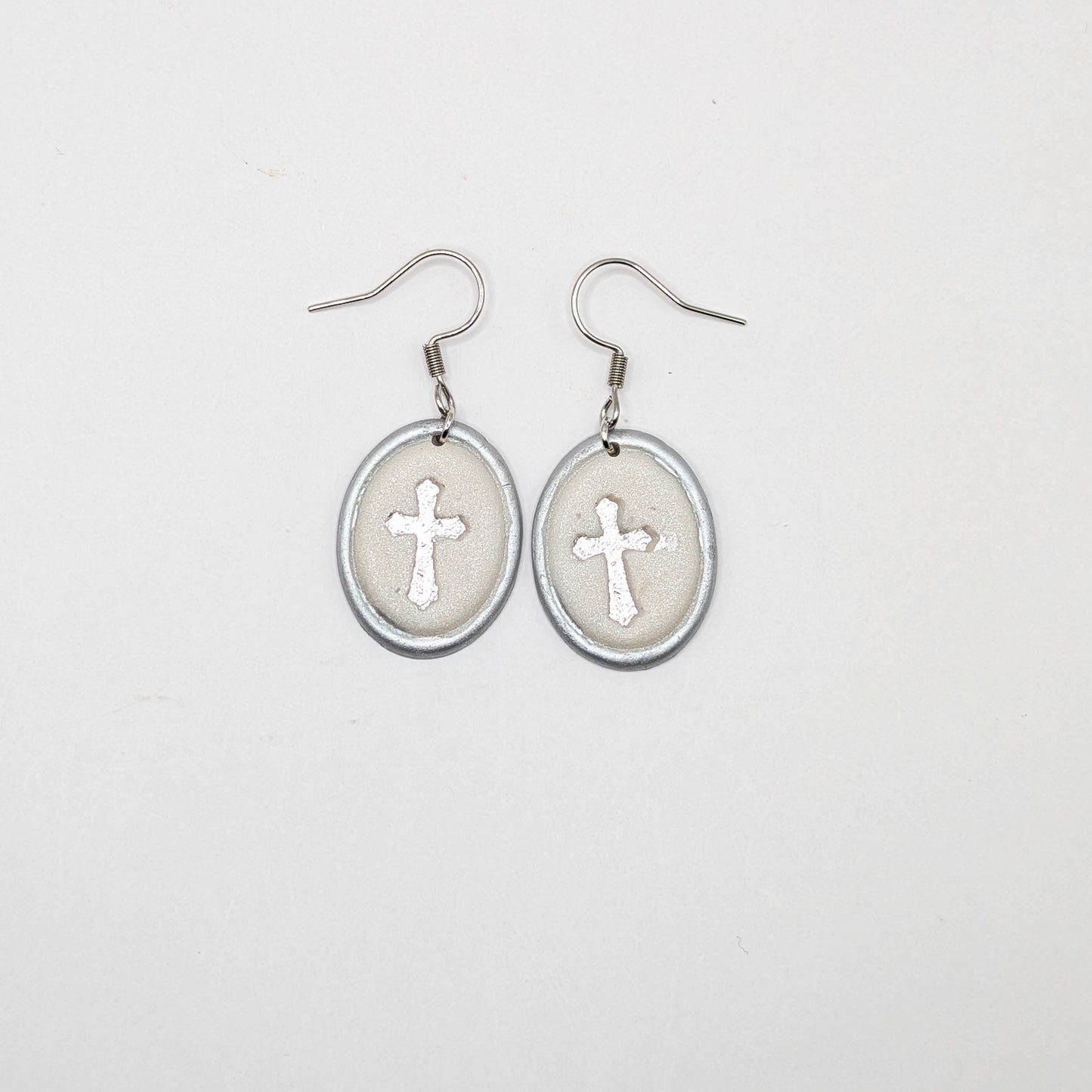 Vintage Frame Cross Earrings: Handmade Christian Gold or Silver Dangles