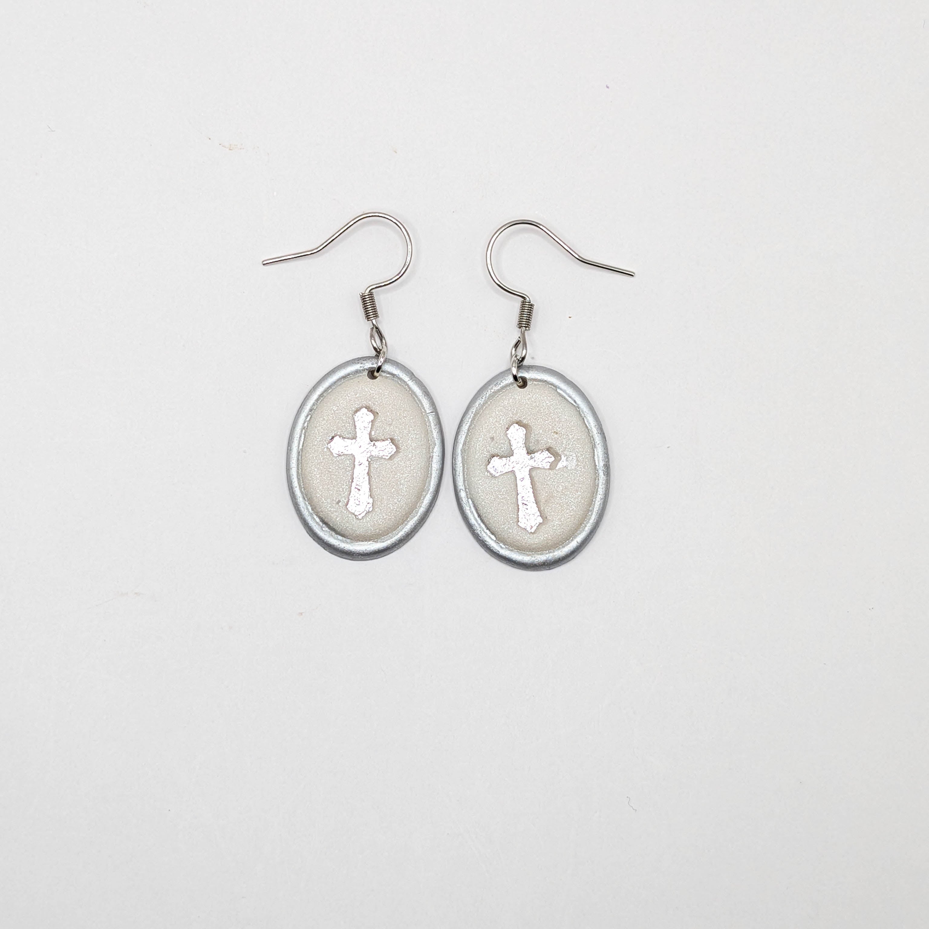 Vintage Frame Cross Earrings: Handmade Christian Gold or Silver Dangles
