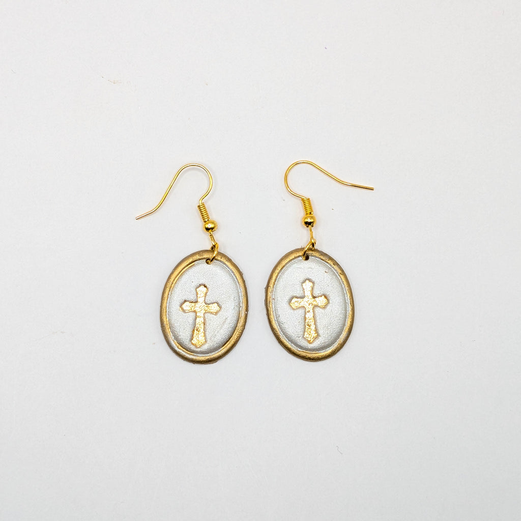 Vintage Frame Cross Earrings: Handmade Christian Gold or Silver Dangles