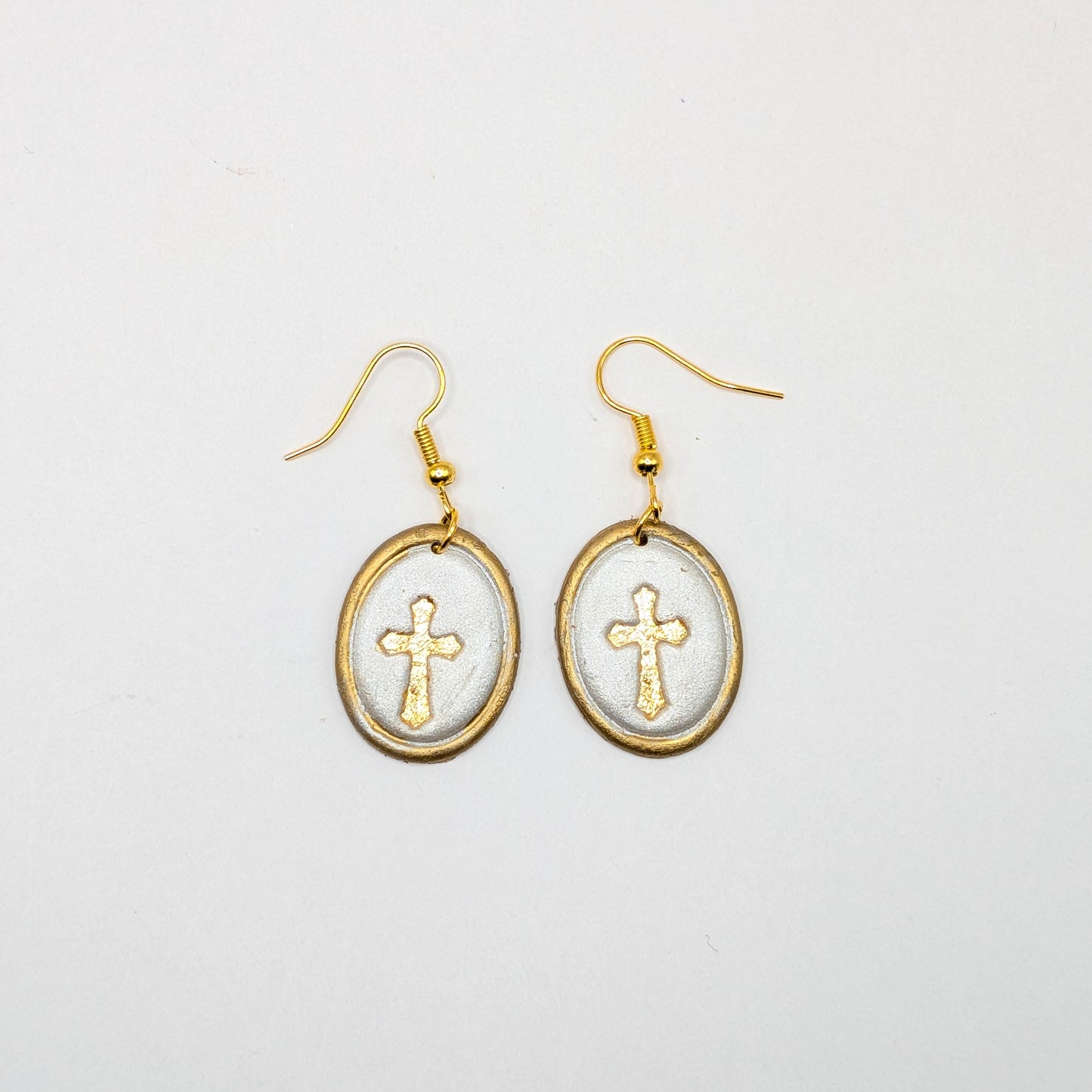 Vintage Frame Cross Earrings: Handmade Christian Gold or Silver Dangles