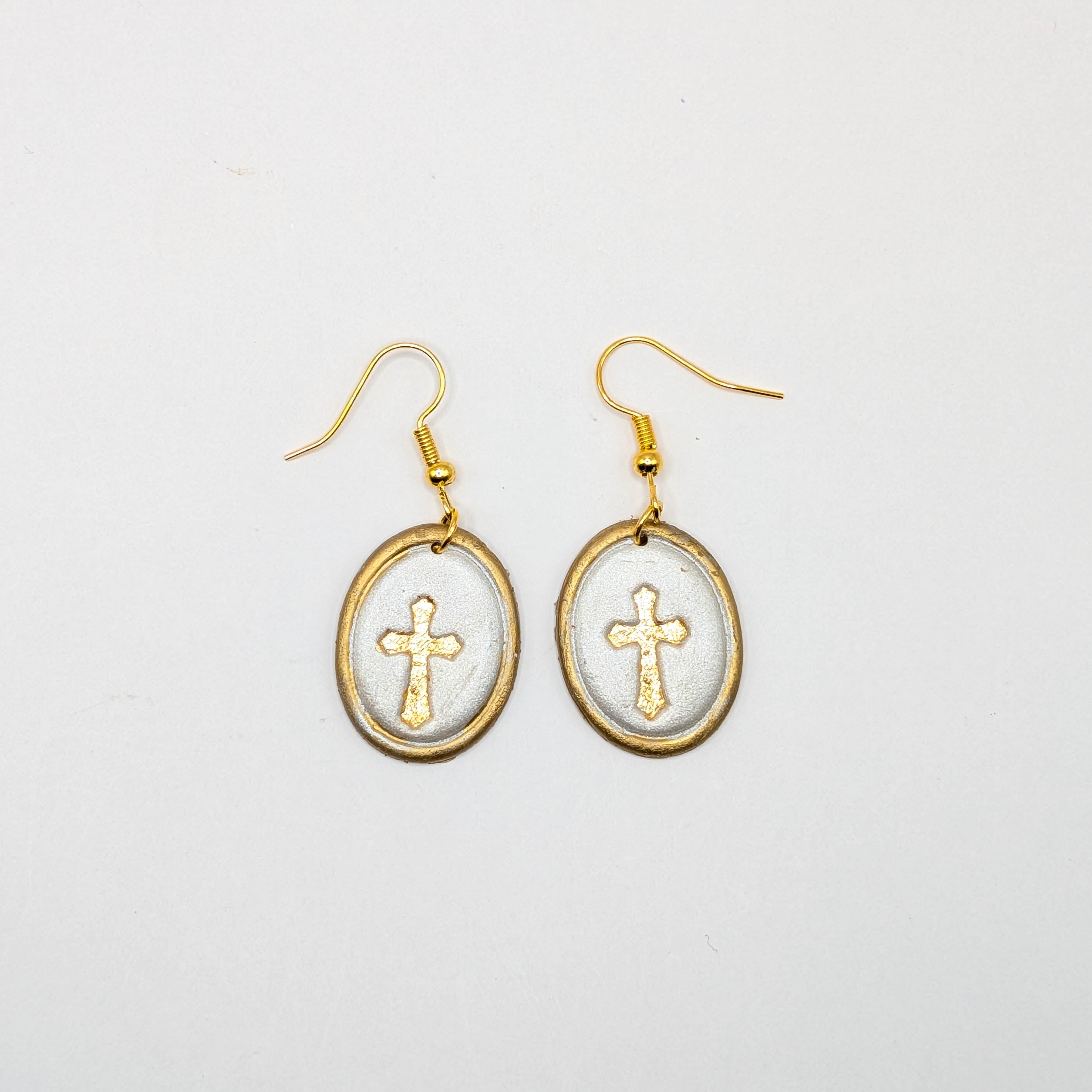 Vintage Frame Cross Earrings: Handmade Christian Gold or Silver Dangles