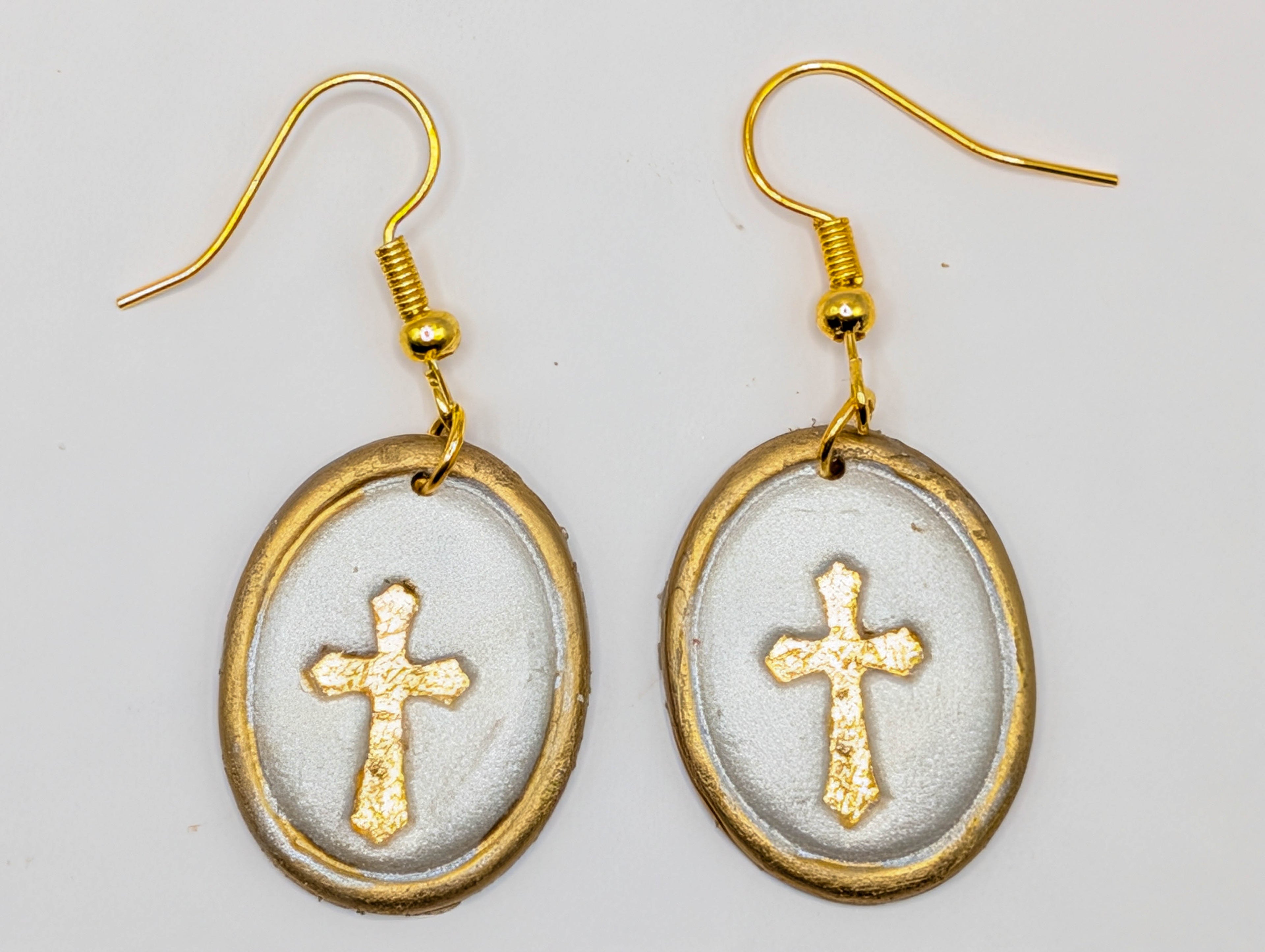 Vintage Frame Cross Earrings: Handmade Christian Gold or Silver Dangles