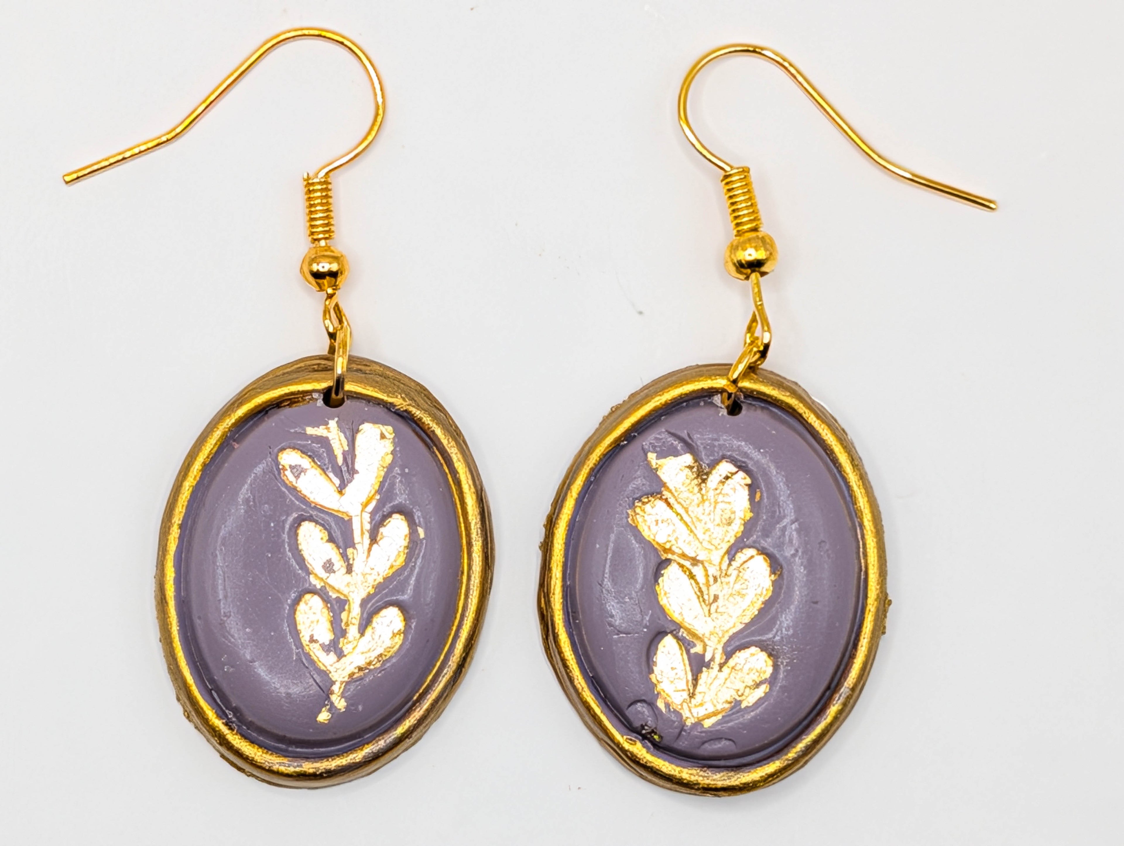 Vintage Frame Cottagecore Earrings: Gold Leaf Botanical or Ballerina Clay Dangles