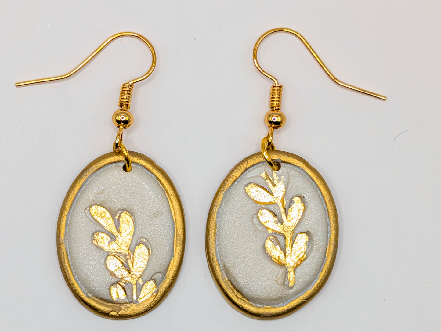 Vintage Frame Cottagecore Earrings: Gold Leaf Botanical or Ballerina Clay Dangles