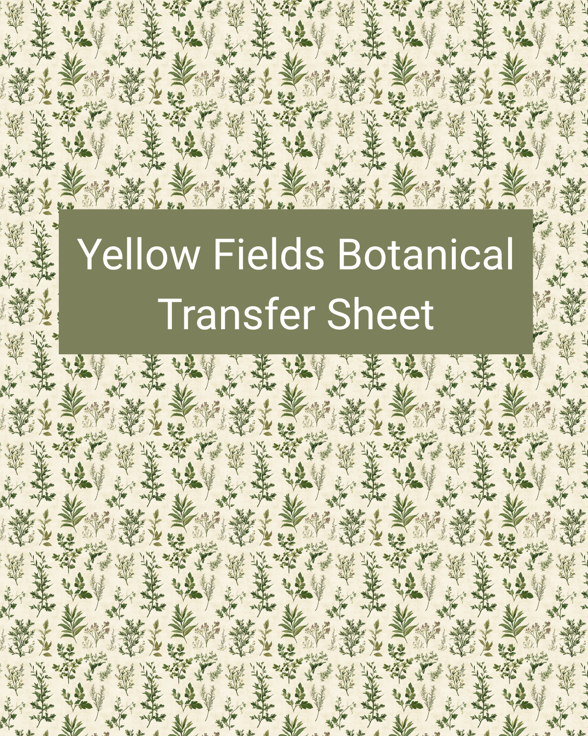 Yellow Fields Botanical polymer clay transfer paper with sage green, soft yellow, tan, and warm cream and small yellow field flowers, sage leaves, and repeating botanical sprigs